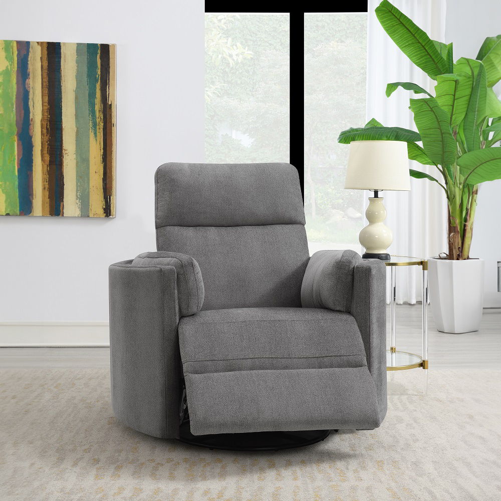 Sagen - Recliner With Swivel & Glider - Charcoal Chenille, dark gray
