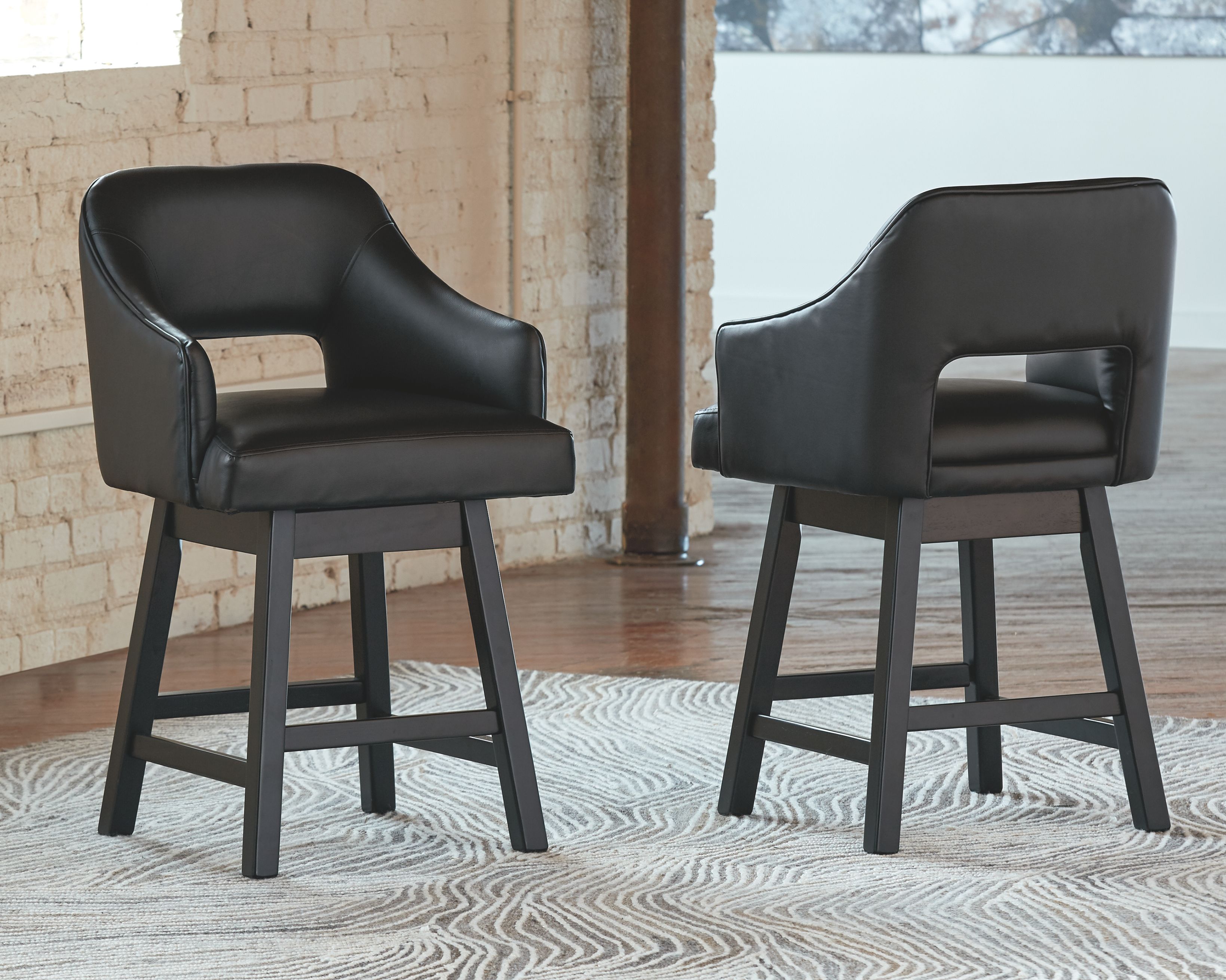 Tallenger - UPH Swivel Barstool (Set of 2) - Black / Dark Brown