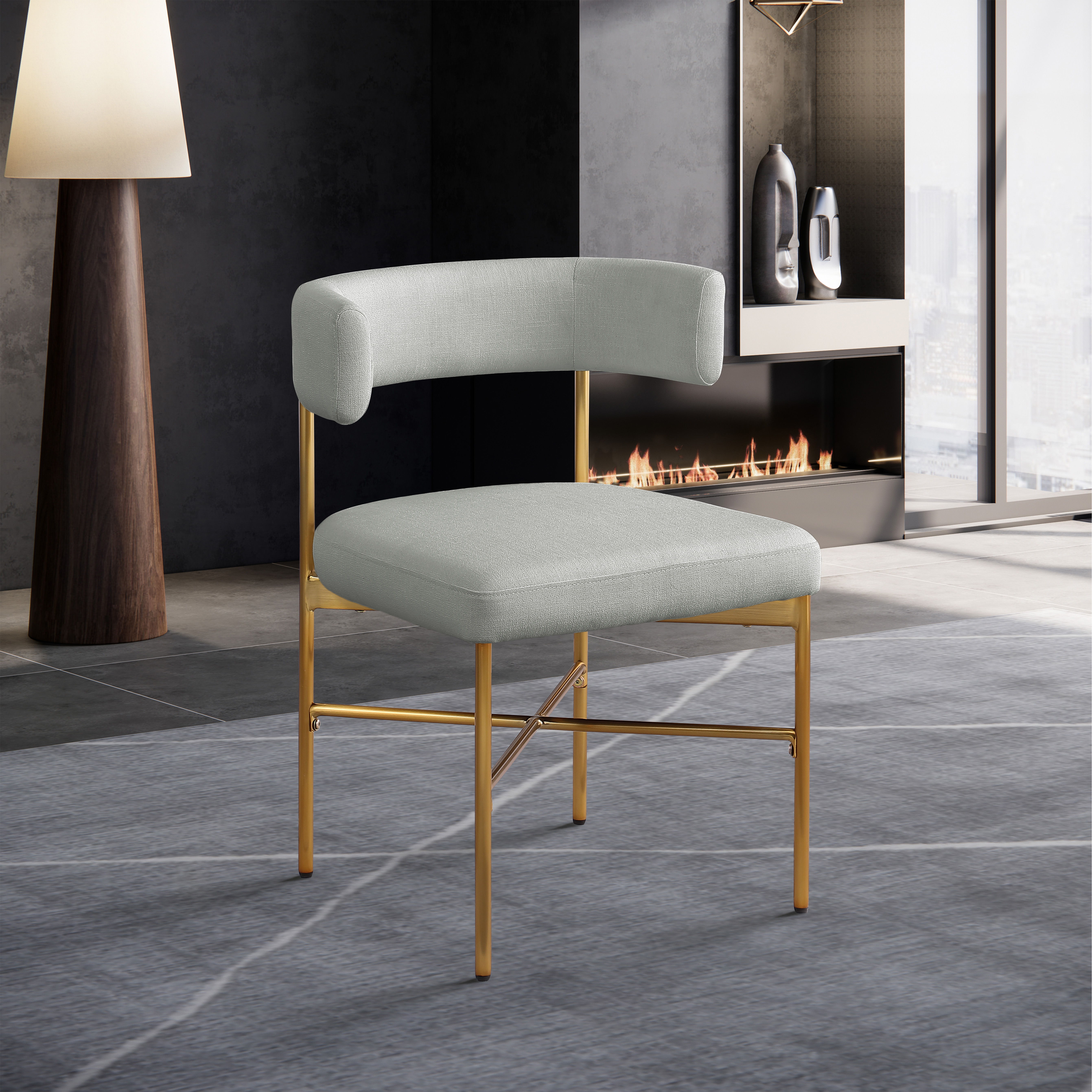 Rivage - Durable Dining Chair With Gold Frame (Set of 2) - Light Gray