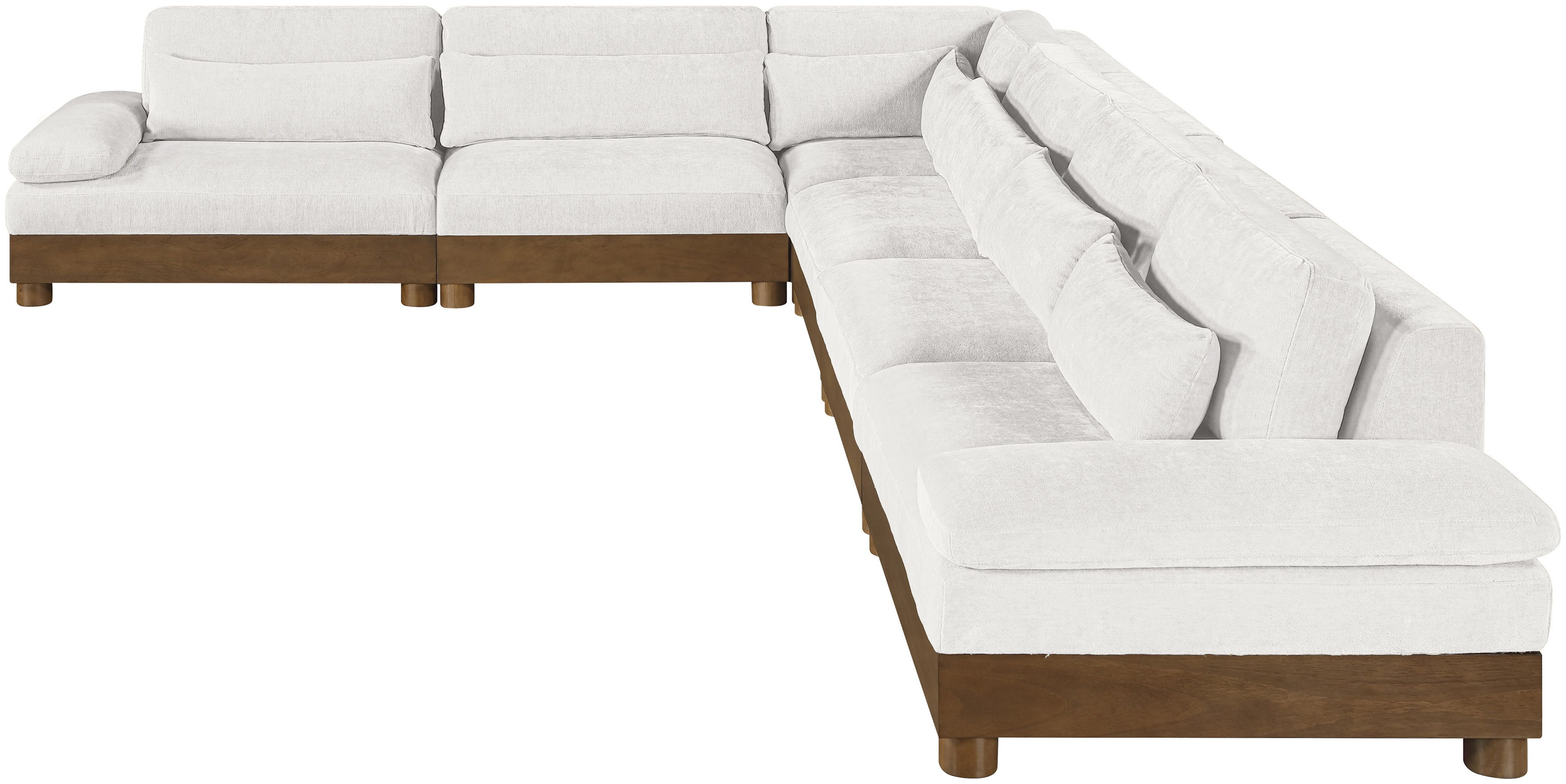 Turin - 167.75" Chenille Fabric Upholstered 6 Piece Modular Sectional - Cream / Brown Walnut