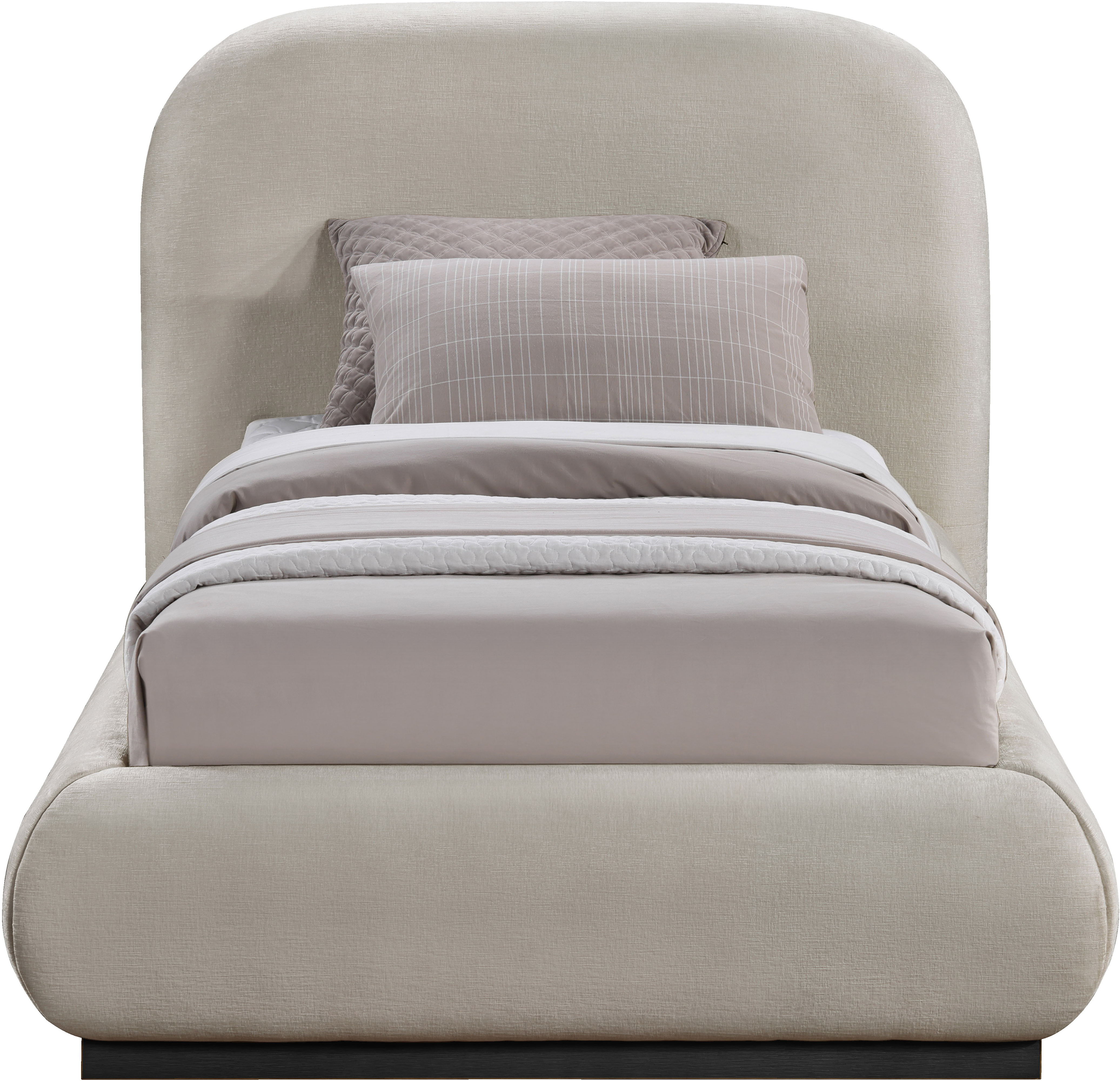 Vaughn - Chenille Twin Bed With Black Base - Beige