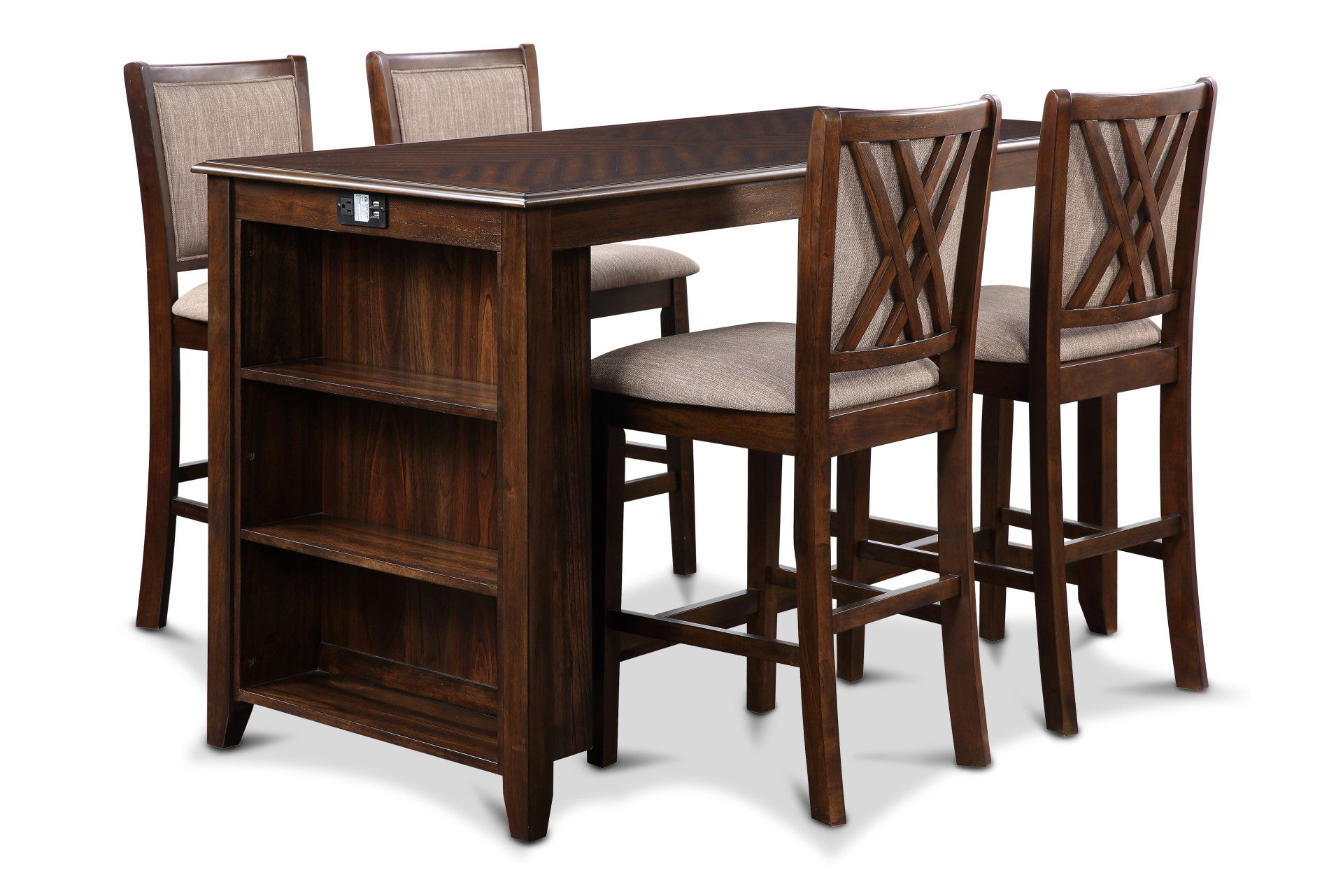 Amy - 5 Piece Counter Dining Set (Table With Storage & 4 Chairs) - Cherry Image