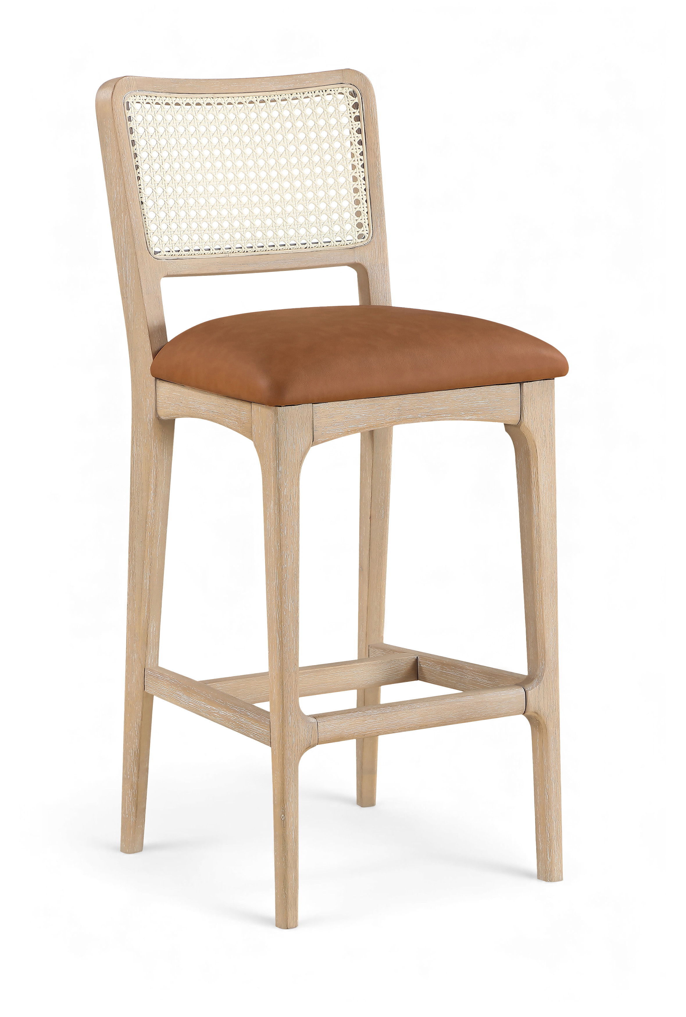 Atrium - Cane Back And Vegan Leather Upholstered Bar Stool (Set of 2) - Cognac / Brushed Natural