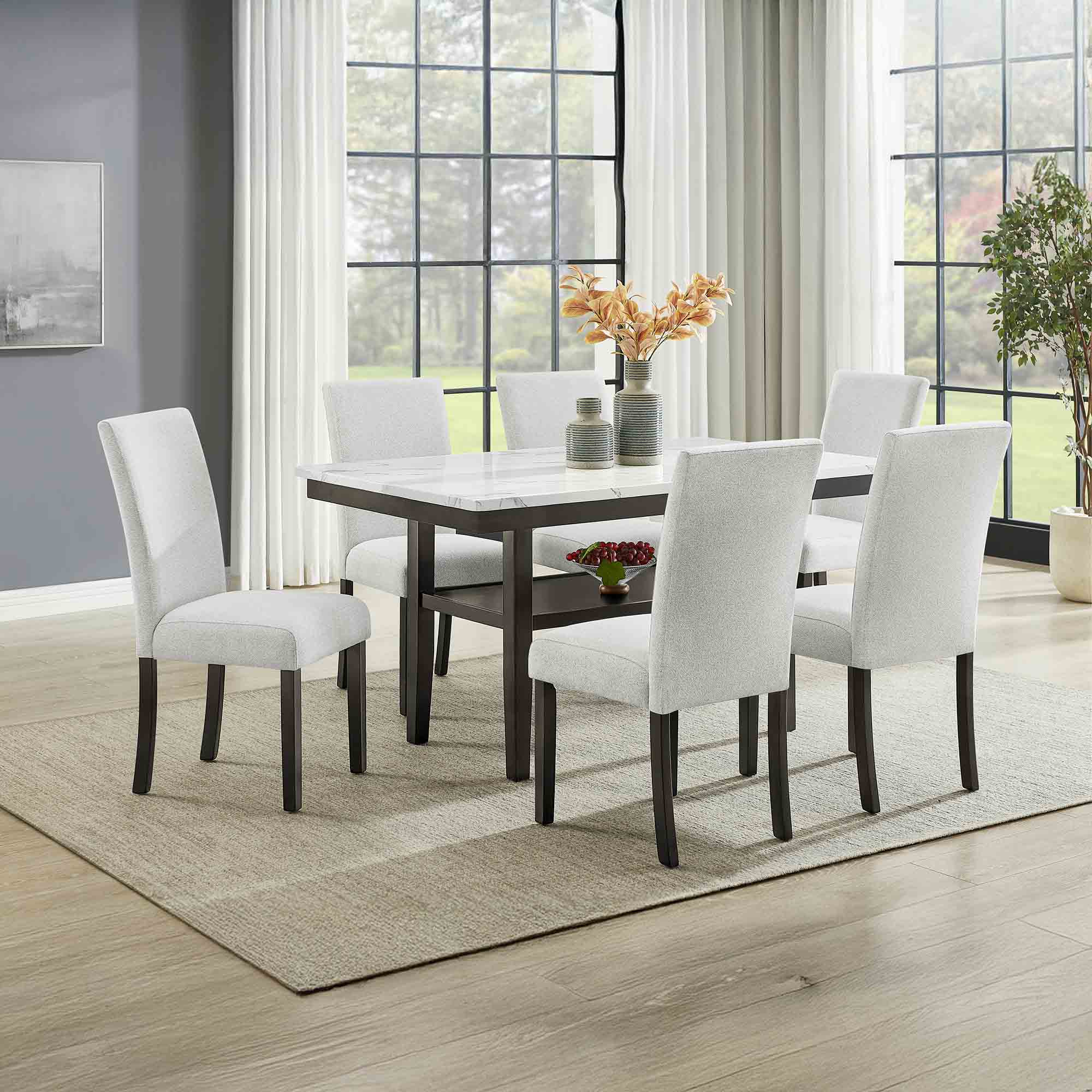 Carissa - Rectangle Dining Table With 6 Chairs - White