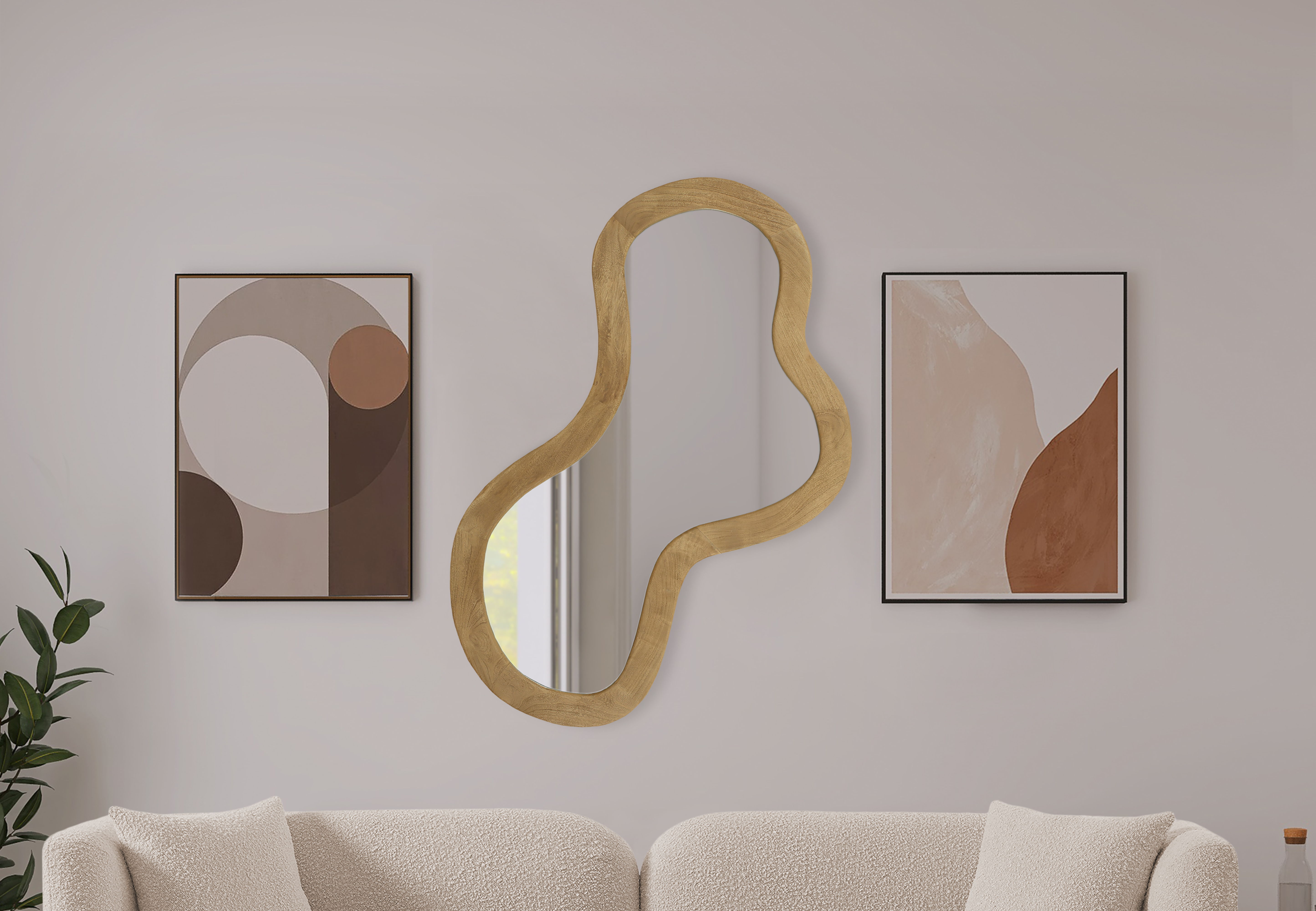 Oblique - 48" Oak Wood Mirror - Brown