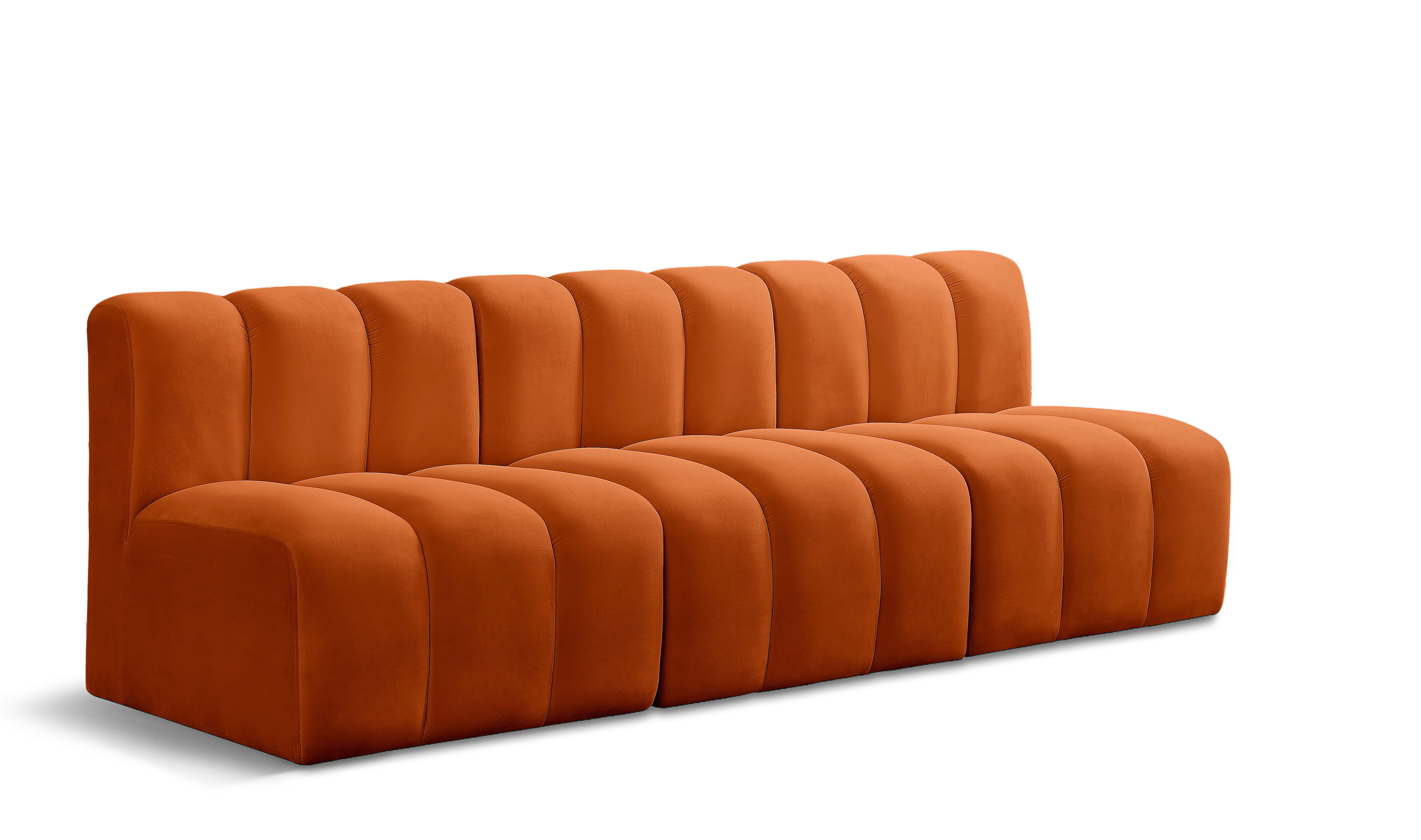 Arc - Velvet 3 Piece Modular Straight Sofa - Cognac