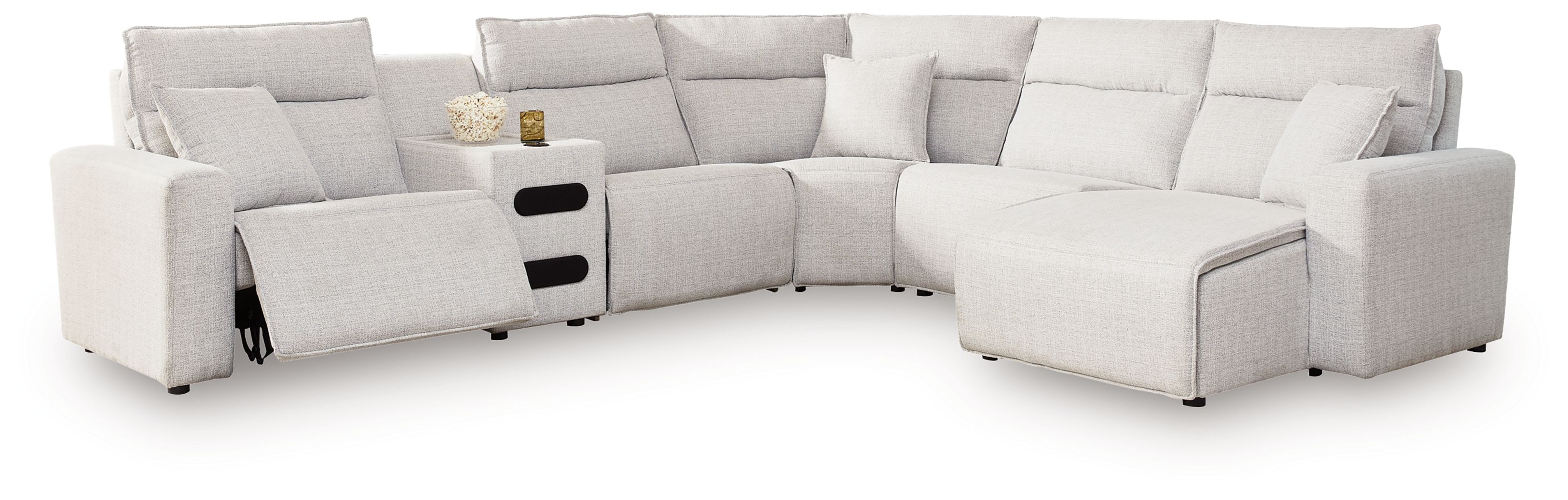 6 Pc · Power Reclining Sectional With RAF Press Back Power Chaise And Audio Console