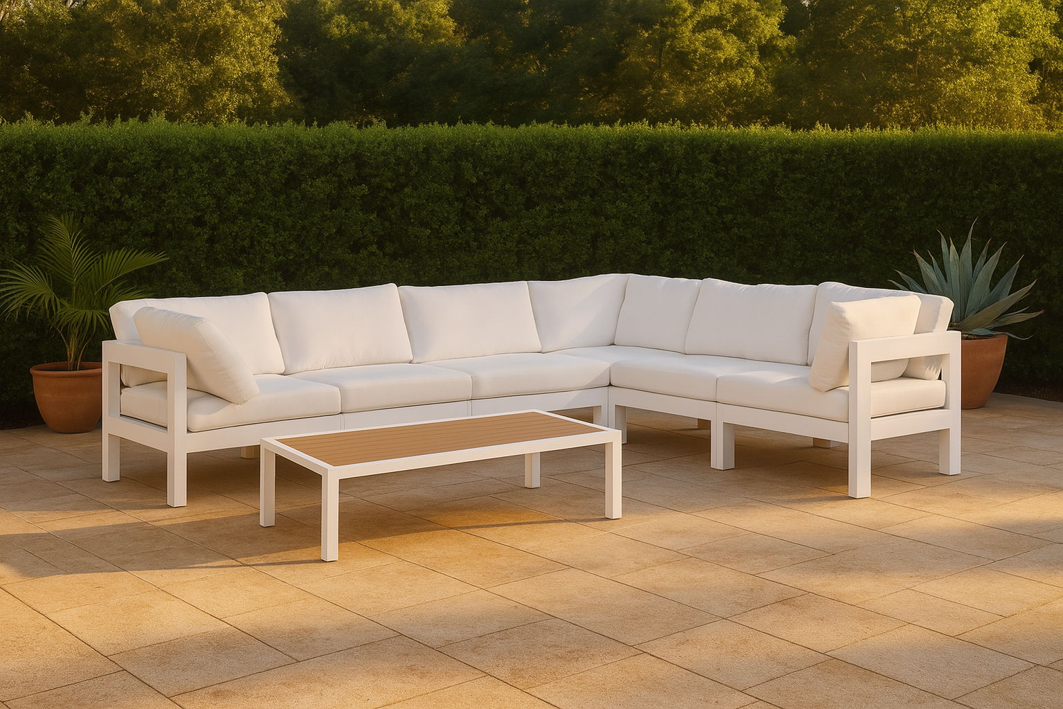 Nizuc - Outdoor Patio 6 Piece Modular Sectional With White Frame - White