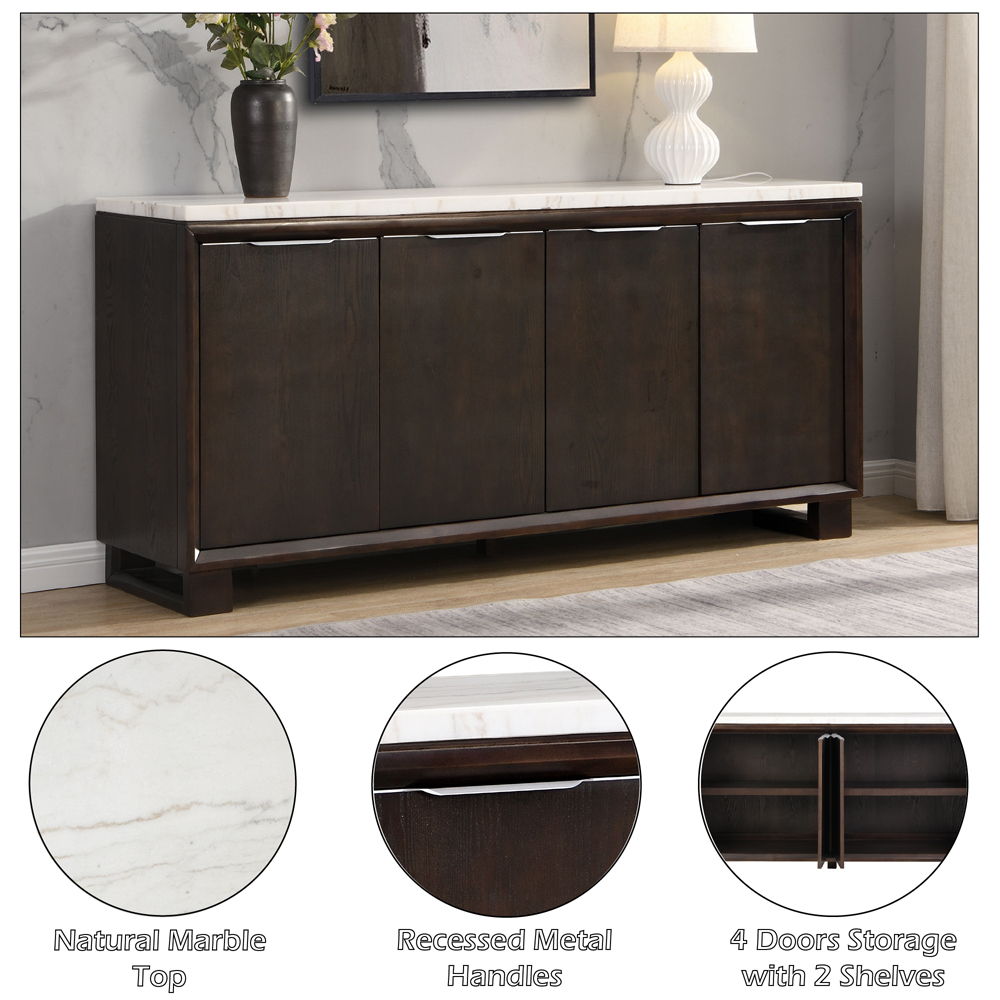 Edwyn - Server With Marble Top - Natural Marble Top & Espresso Finish, dark brown, view 6