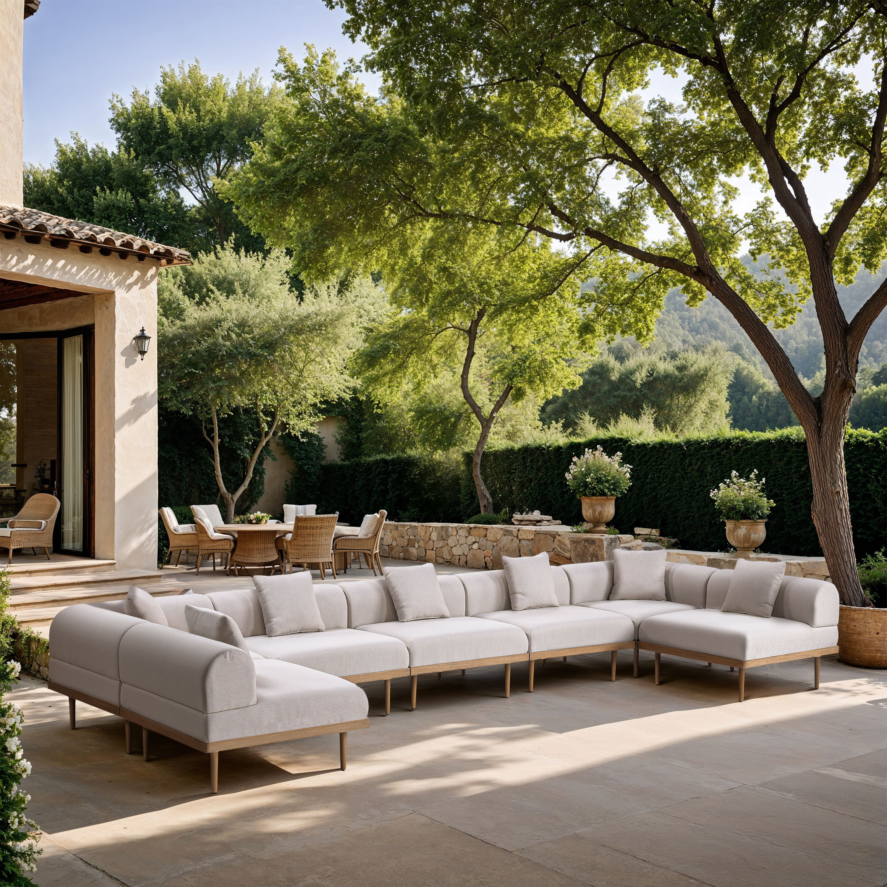 Laguna - 7 Piece Resilient Water Resistant Fabric 177.5" Upholstered Outdoor Patio Modular Sectional - Beige