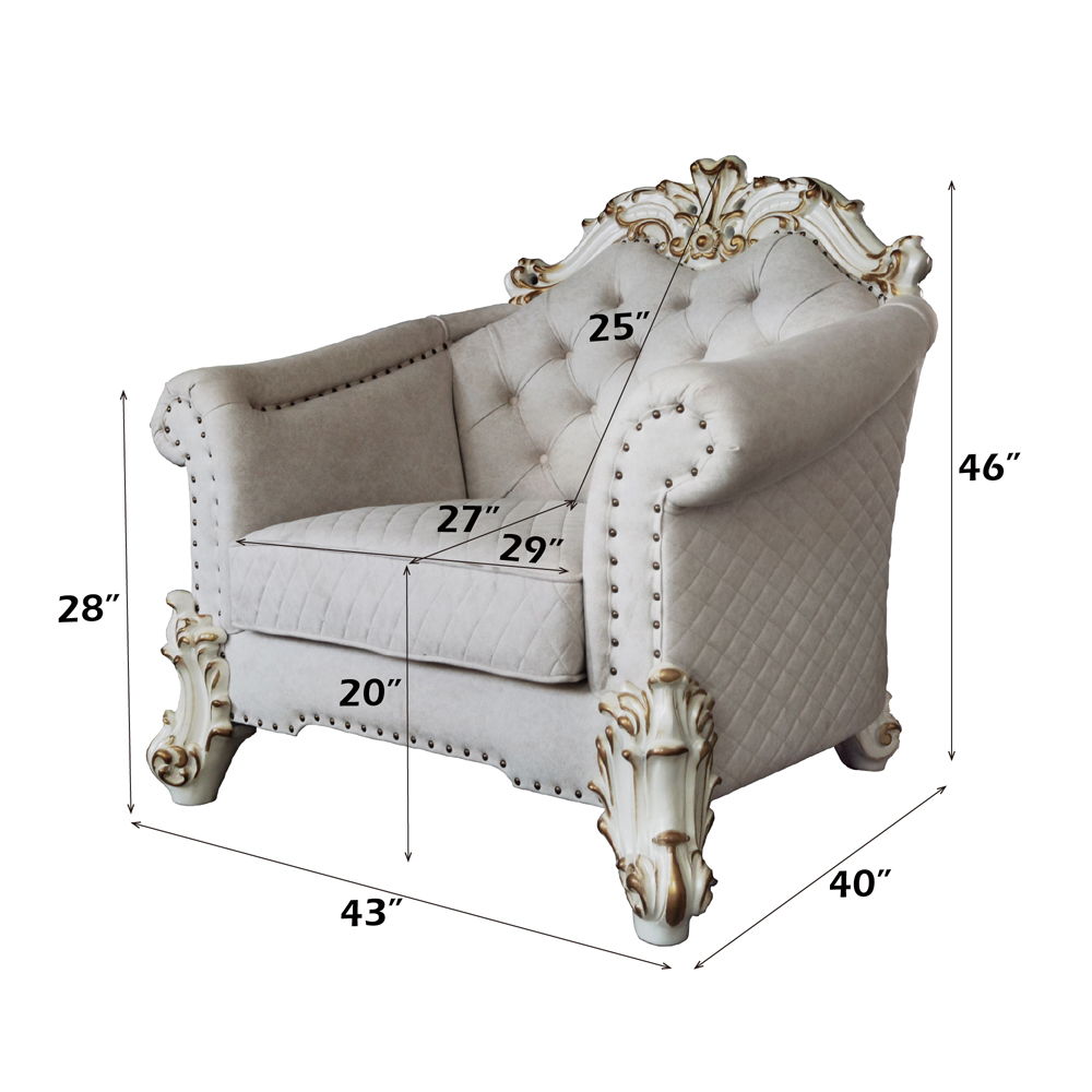 Vendome II - Chair With 2 Pillows - Two Tone Ivory Fabric & Antique Pearl, white, view 7