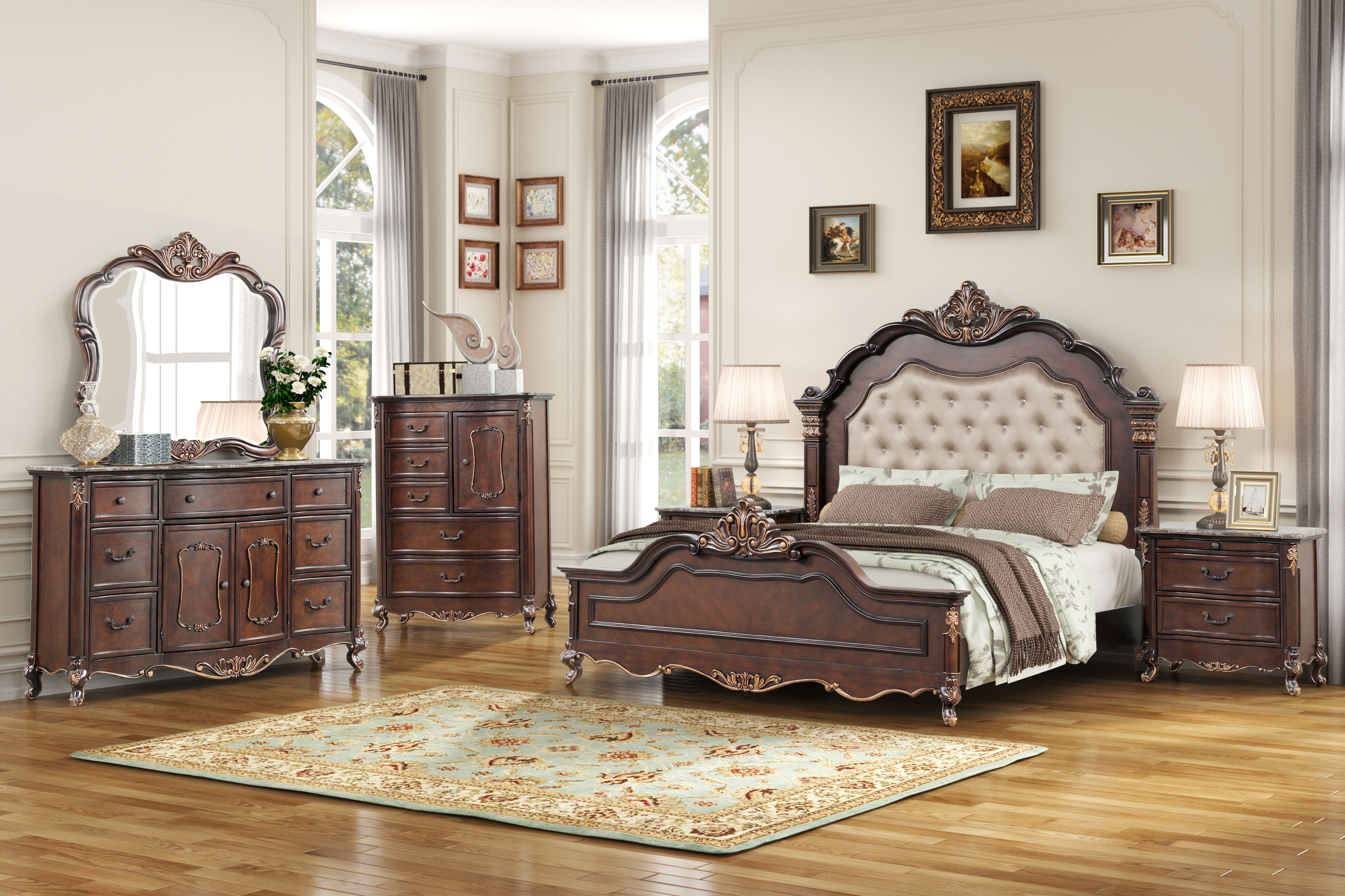 Queen · 5 Pc · Bed, Dresser, Mirror, Chest, Nightstand