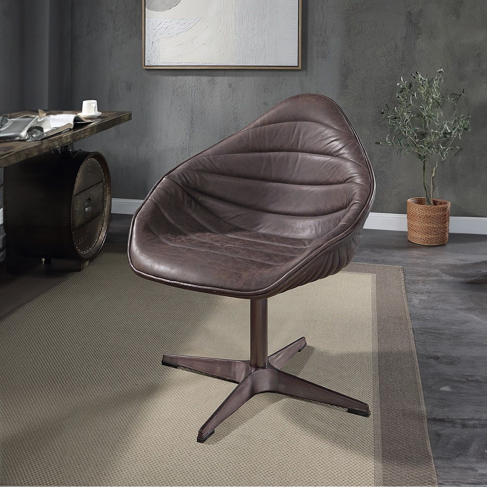 Pipino - Accent Chair With Swivel - Antique Ebony Top Grain Leather, dark brown