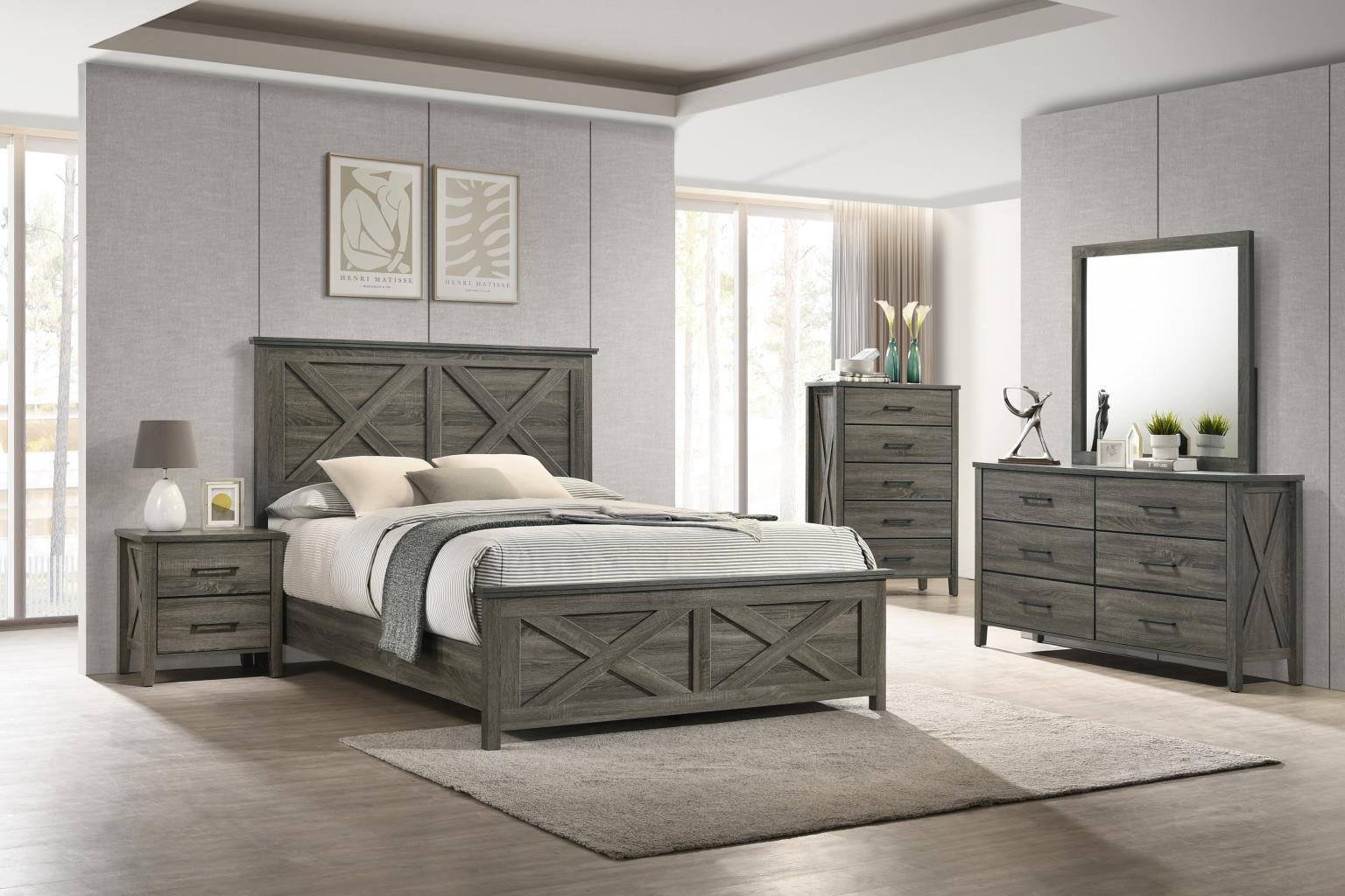 B522 - 3 Piece Bedroom Set (Queen Bed, Dresser, Mirror) - Dark Gray