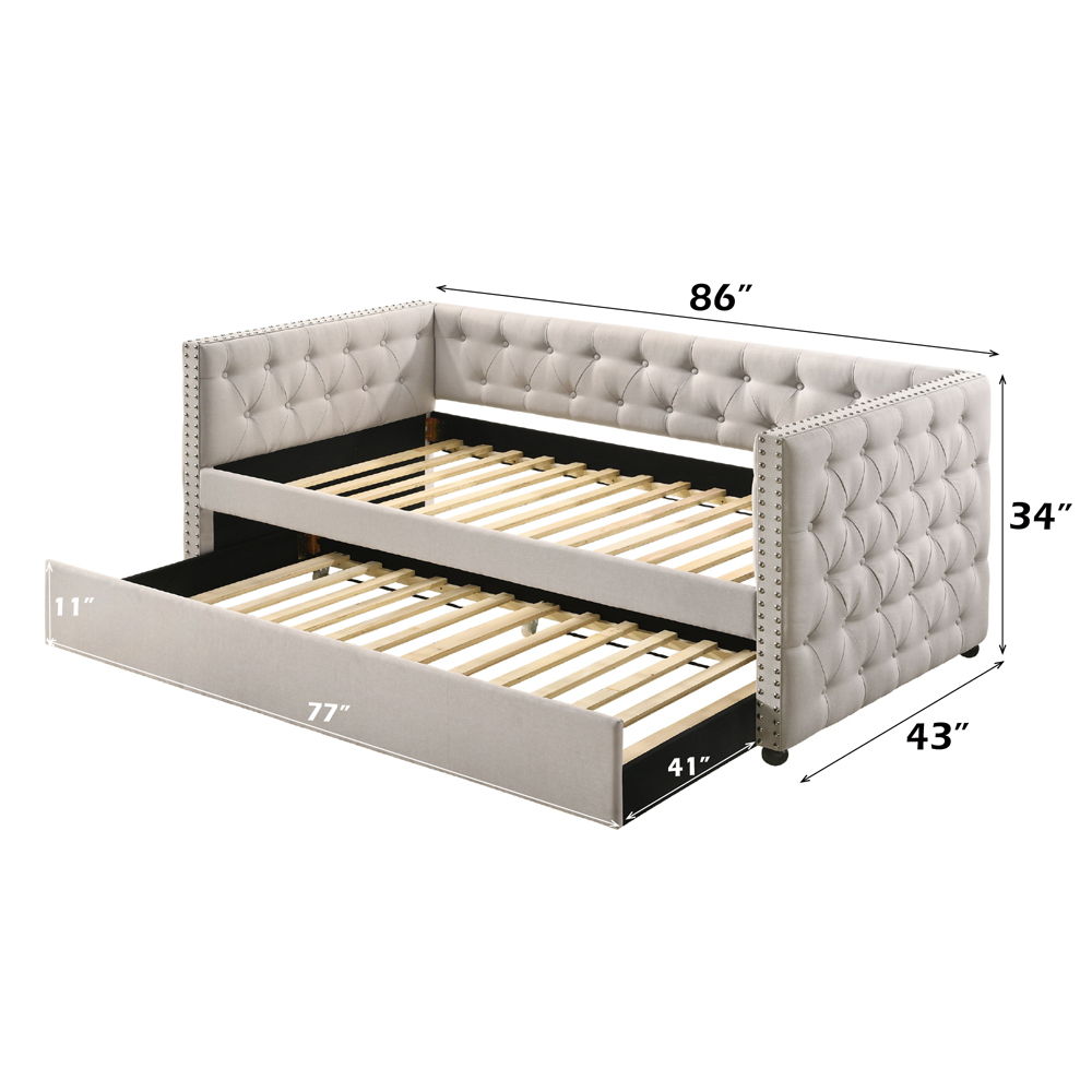 Romona - Twin Daybed With Trundle - Beige Fabric, beige, view 5
