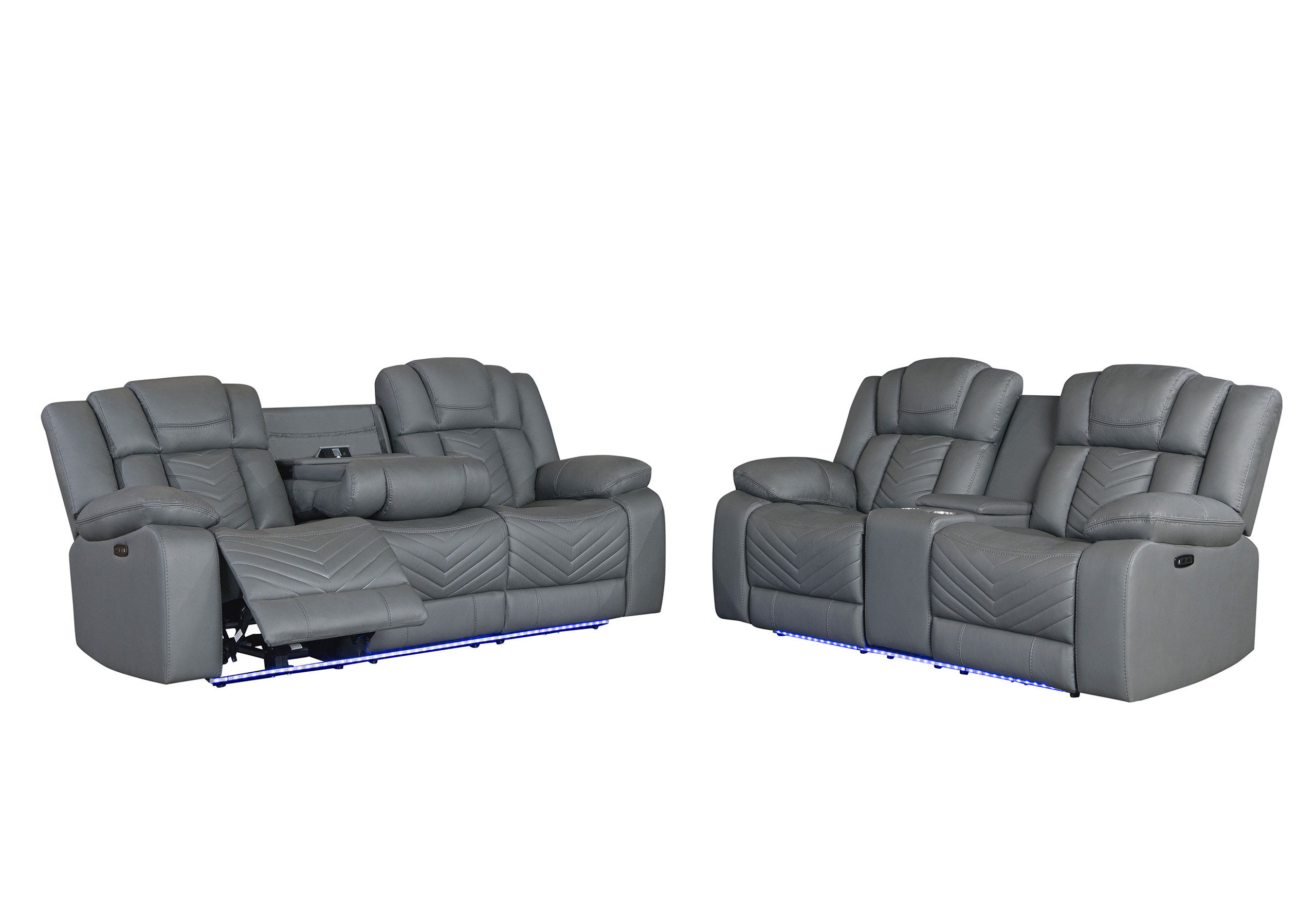 U7068 - 3 Piece Living Room Set (10 Power Reclining Sofa / Power Console Reclining Loveseat / Power Recliner With LED) - Gray