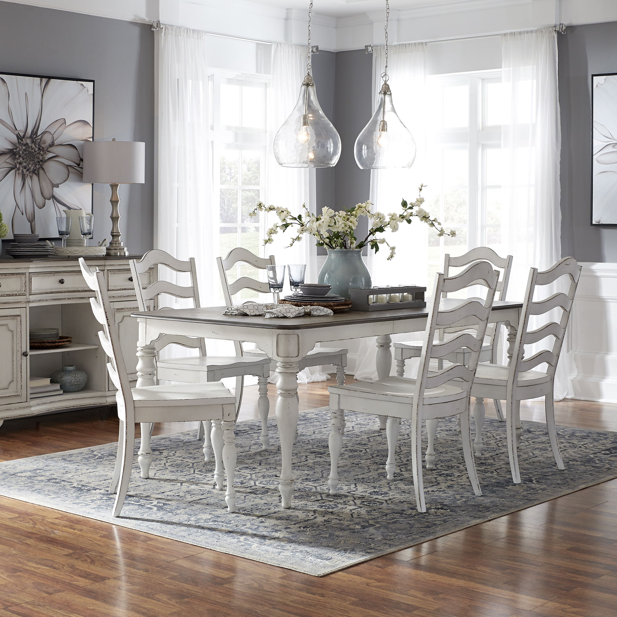 Liberty Furniture Magnolia Manor - 7 Piece Leg Table Set - White
