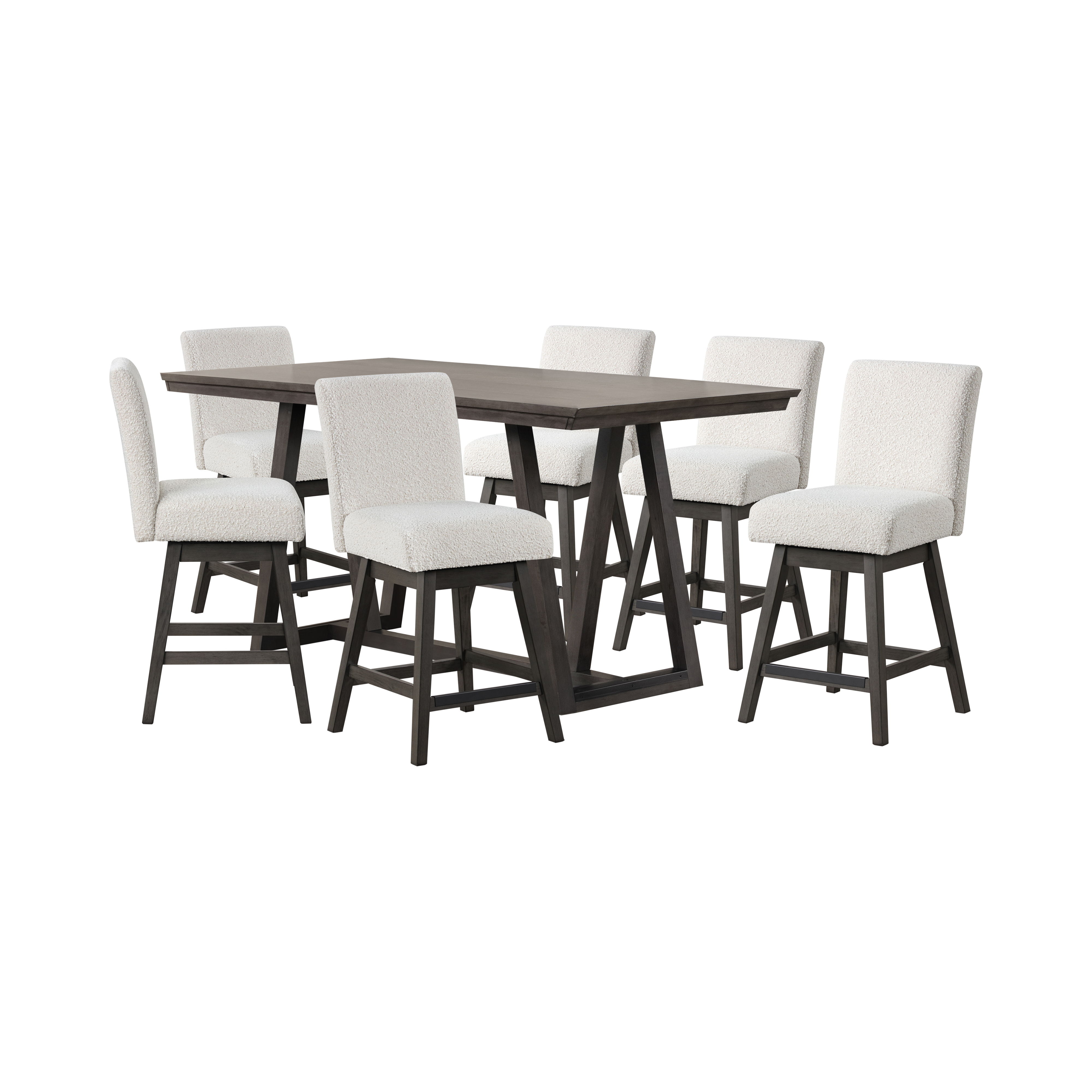 High Line - Counter Table & 6 Swivel Counter Chairs - White