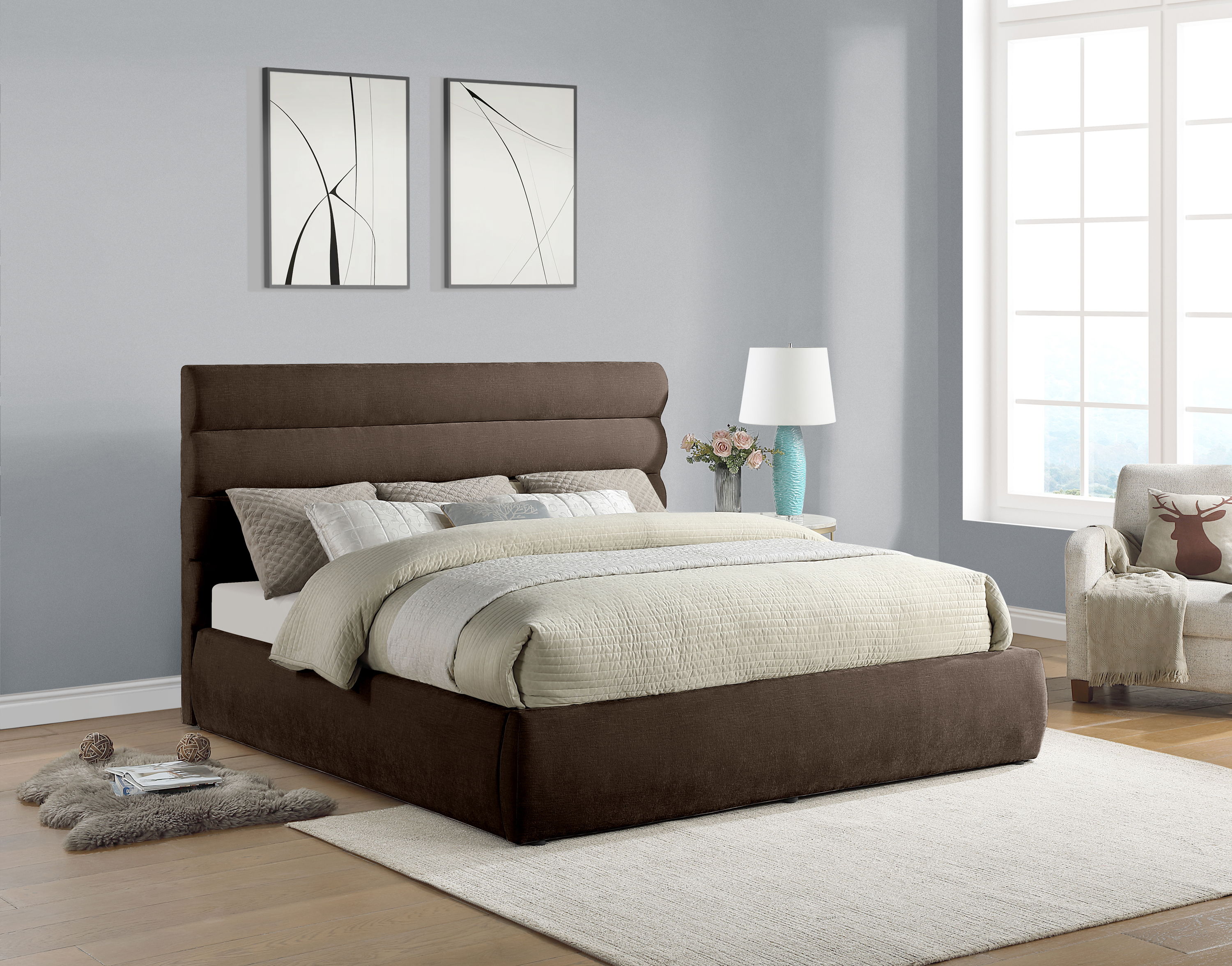 Adam - Chenille Fabric King Bed With 52" Headboard - Brown