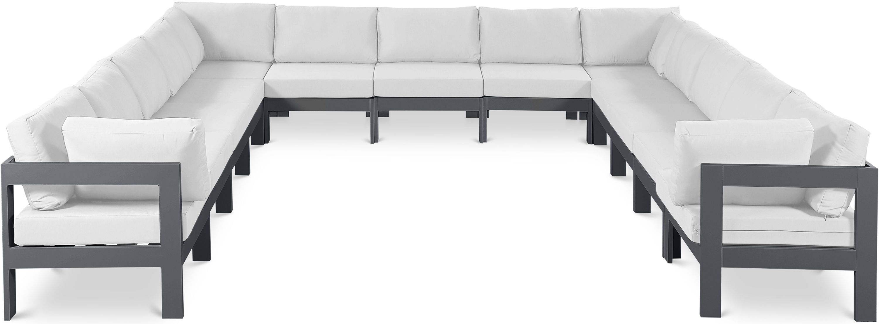 Nizuc - Outdoor Patio 13 Piece Modular Sectional With Gray Frame - White