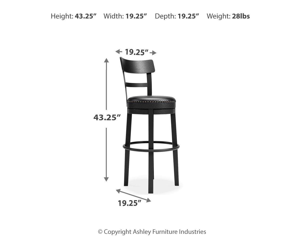 Ashley Furniture Valebeck - Tall UPH Swivel Barstool - Black - Image 4