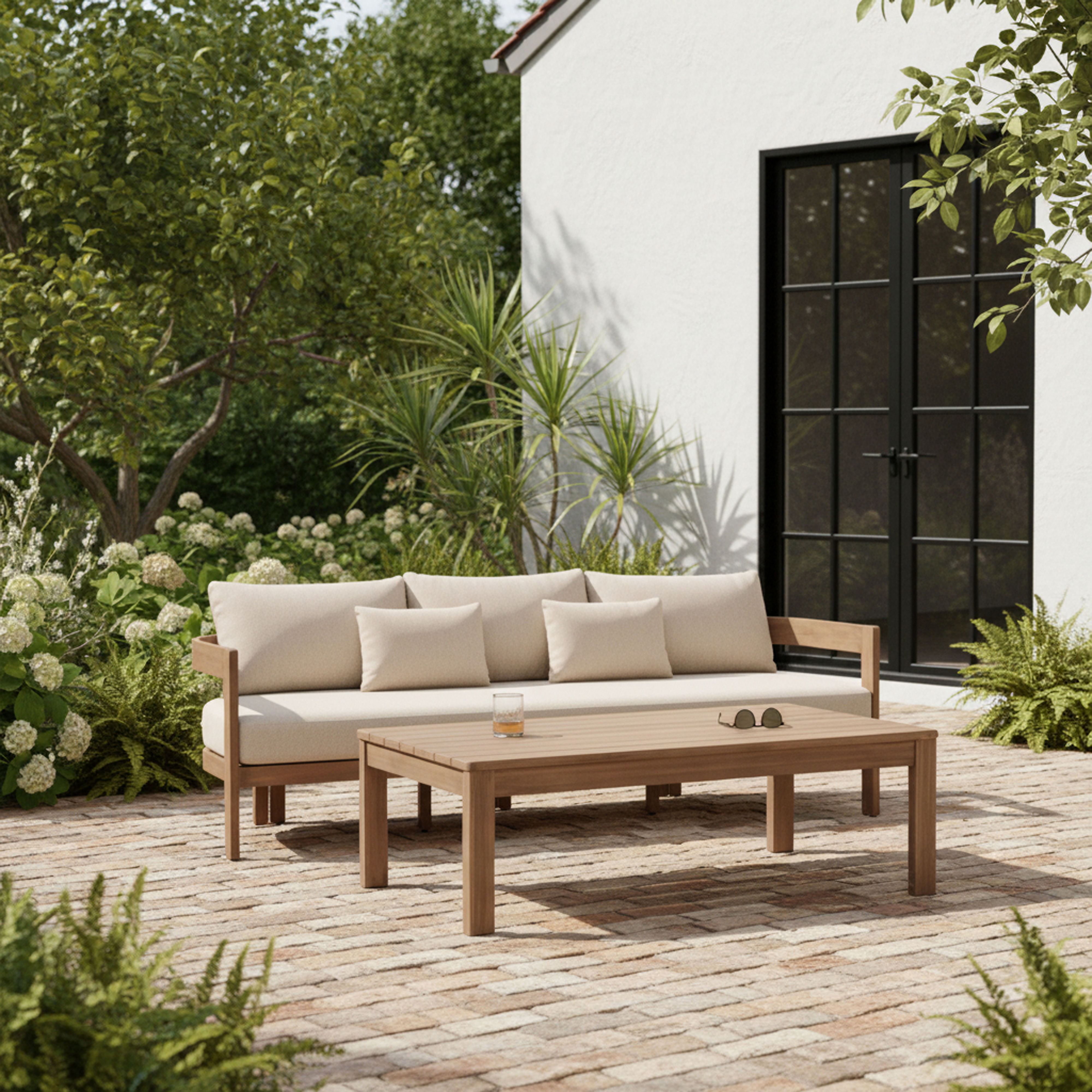 Newport - Water Resistant Fabric 86.75" Upholstered Outdoor Patio Sofa - Beige