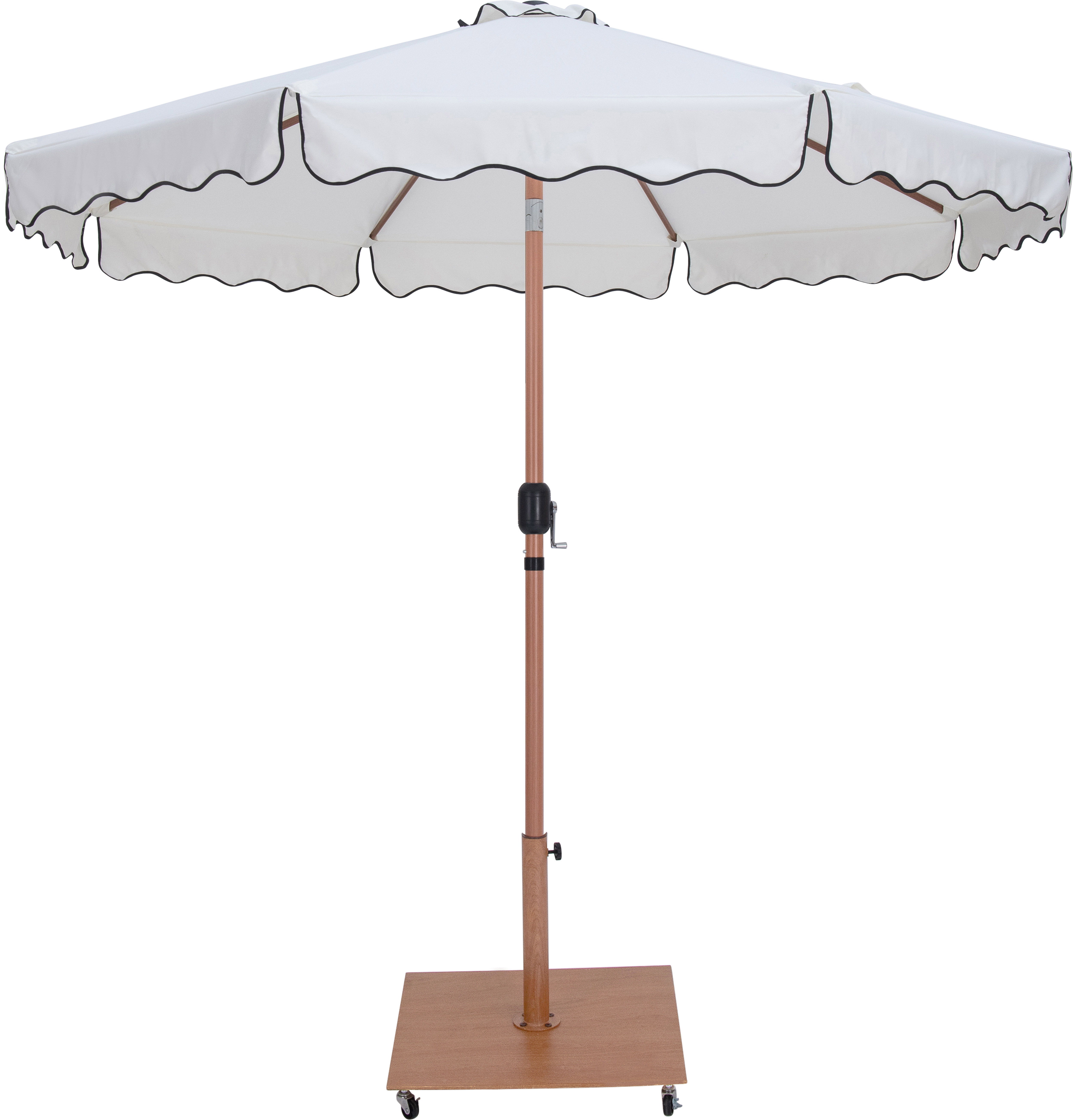 Amalfi - Fabric With Black Piping / Teak Aluminum Patio Umbrella with Base - White