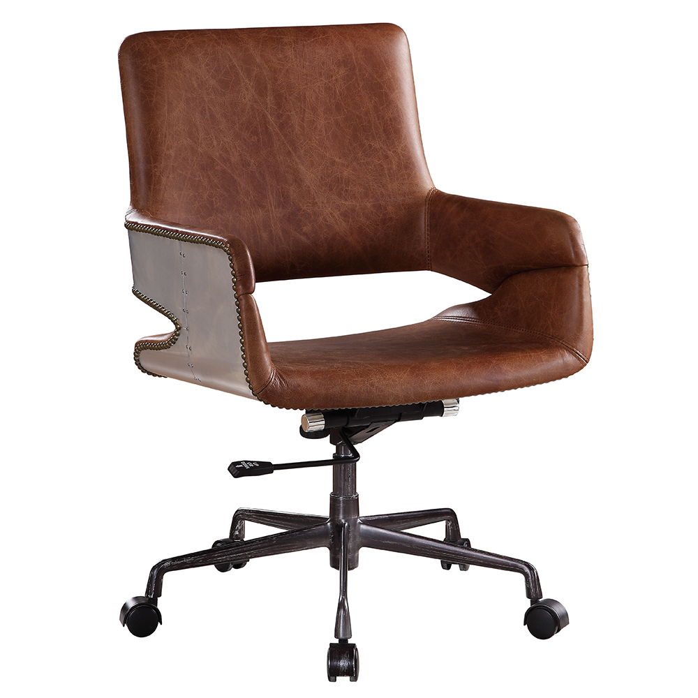 Kamau - Office Chair - Vintage Cocoa Top Grain Leather, dark brown