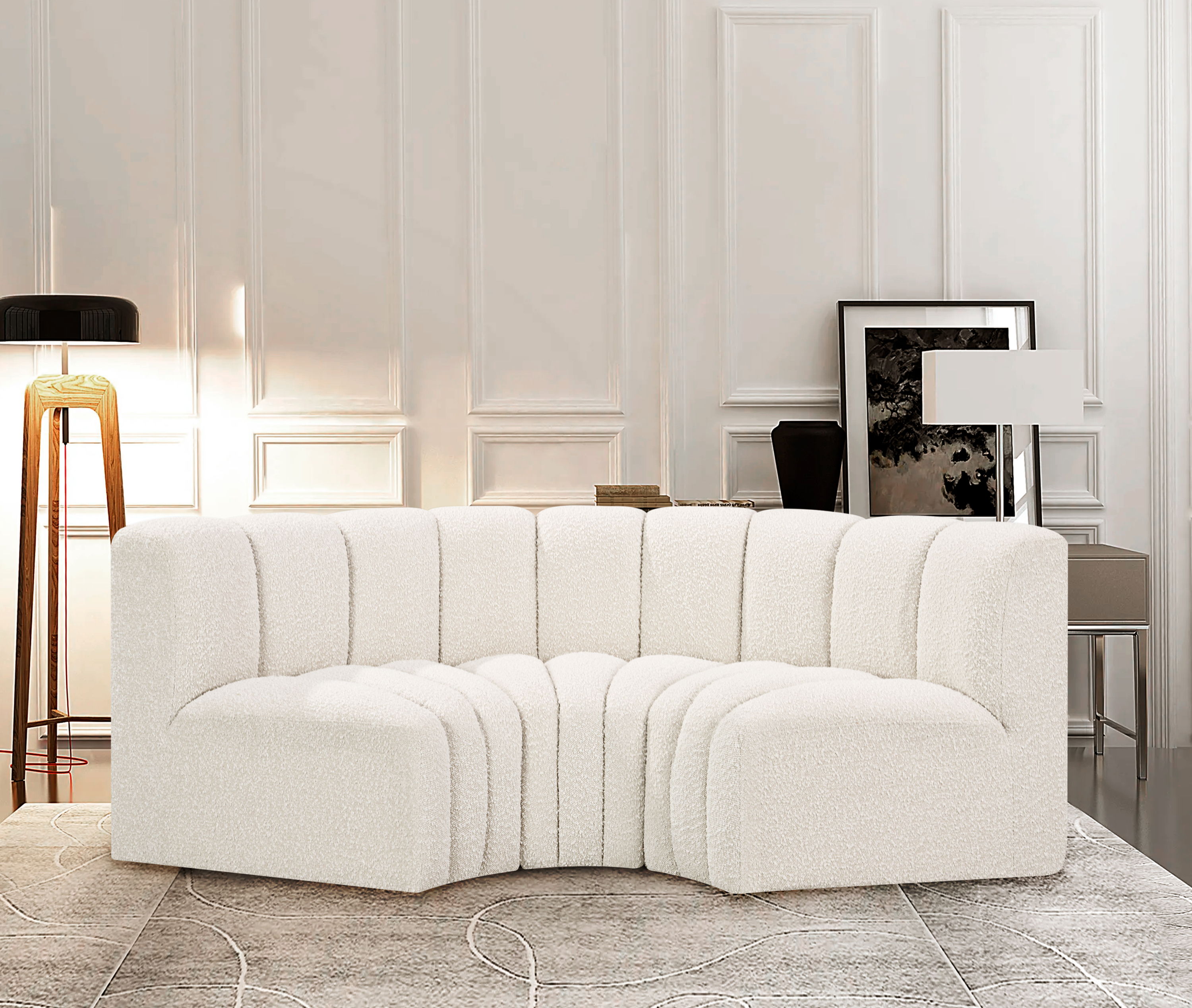 Arc - Boucle Fabric 3 Piece Modular U-Shaped Sofa - Cream