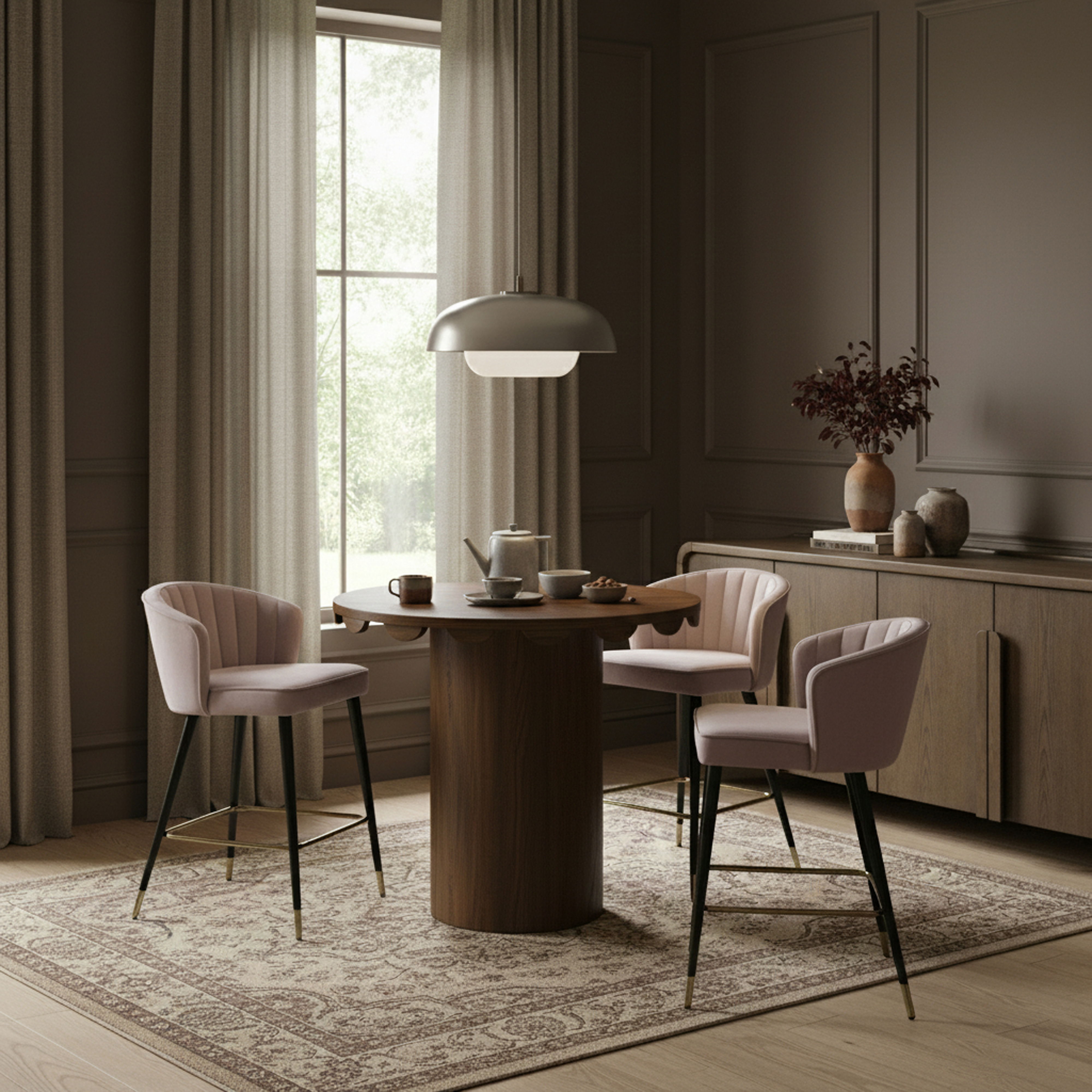 Dahlia - Solid Wood And Natural Cane Bar Height Table - Brown
