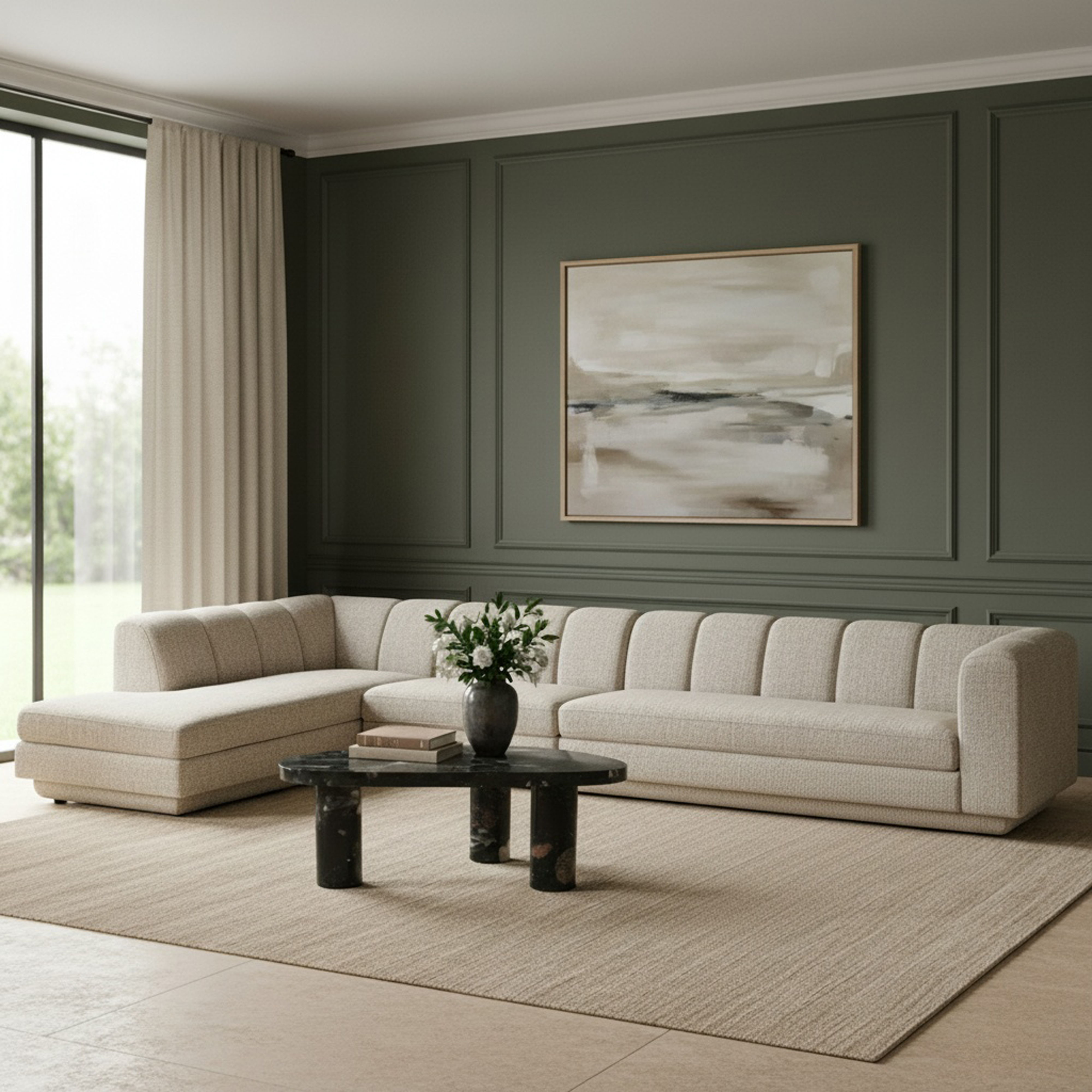 Modari - Fabric Upholstered 3 Piece LAF Modular Sectional - Beige