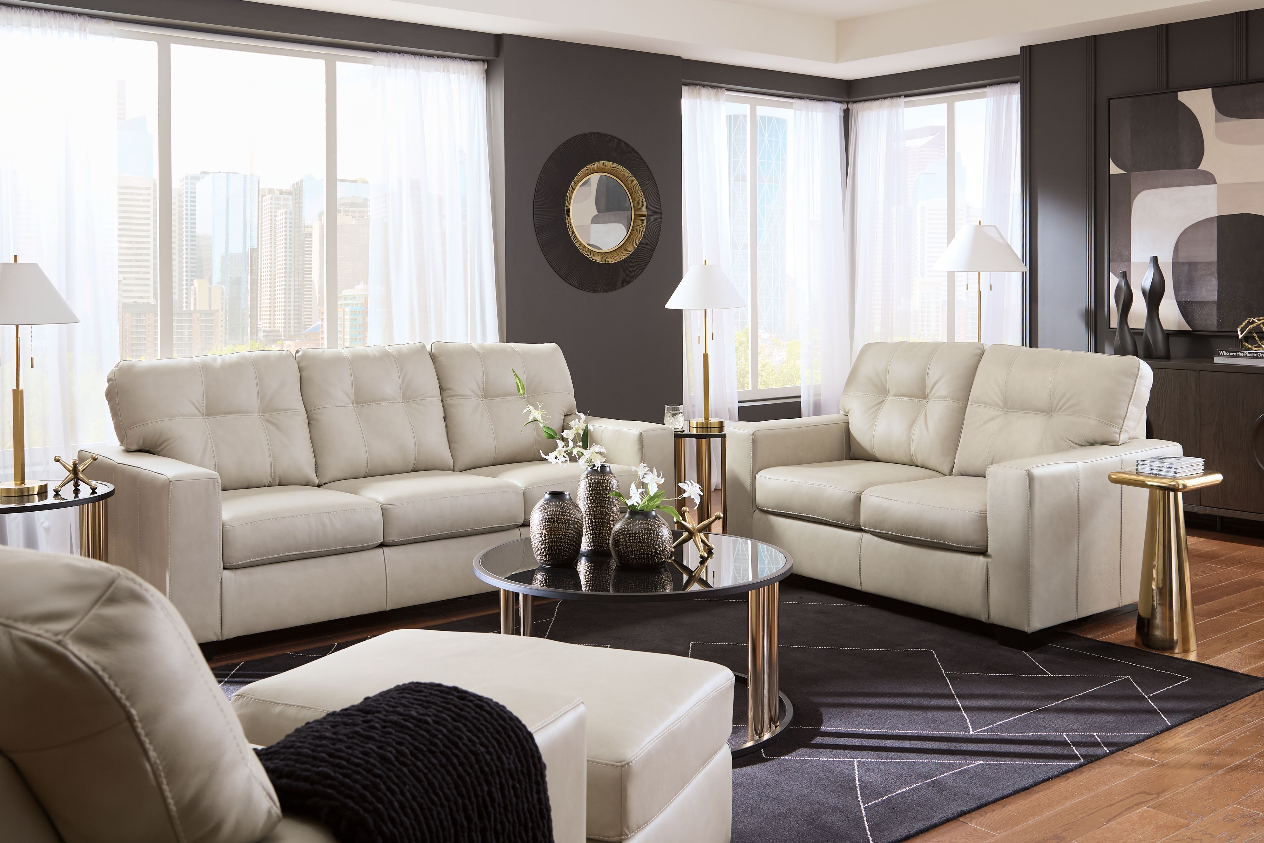 Santorine - 4 Pc. - Sofa, Loveseat, Chair, Ottoman - Bone
