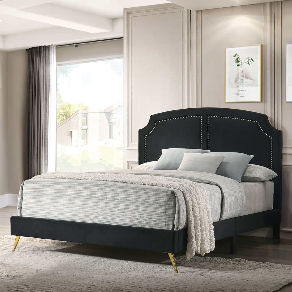 Zeena - Eastern King Bed - Black Velvet, black