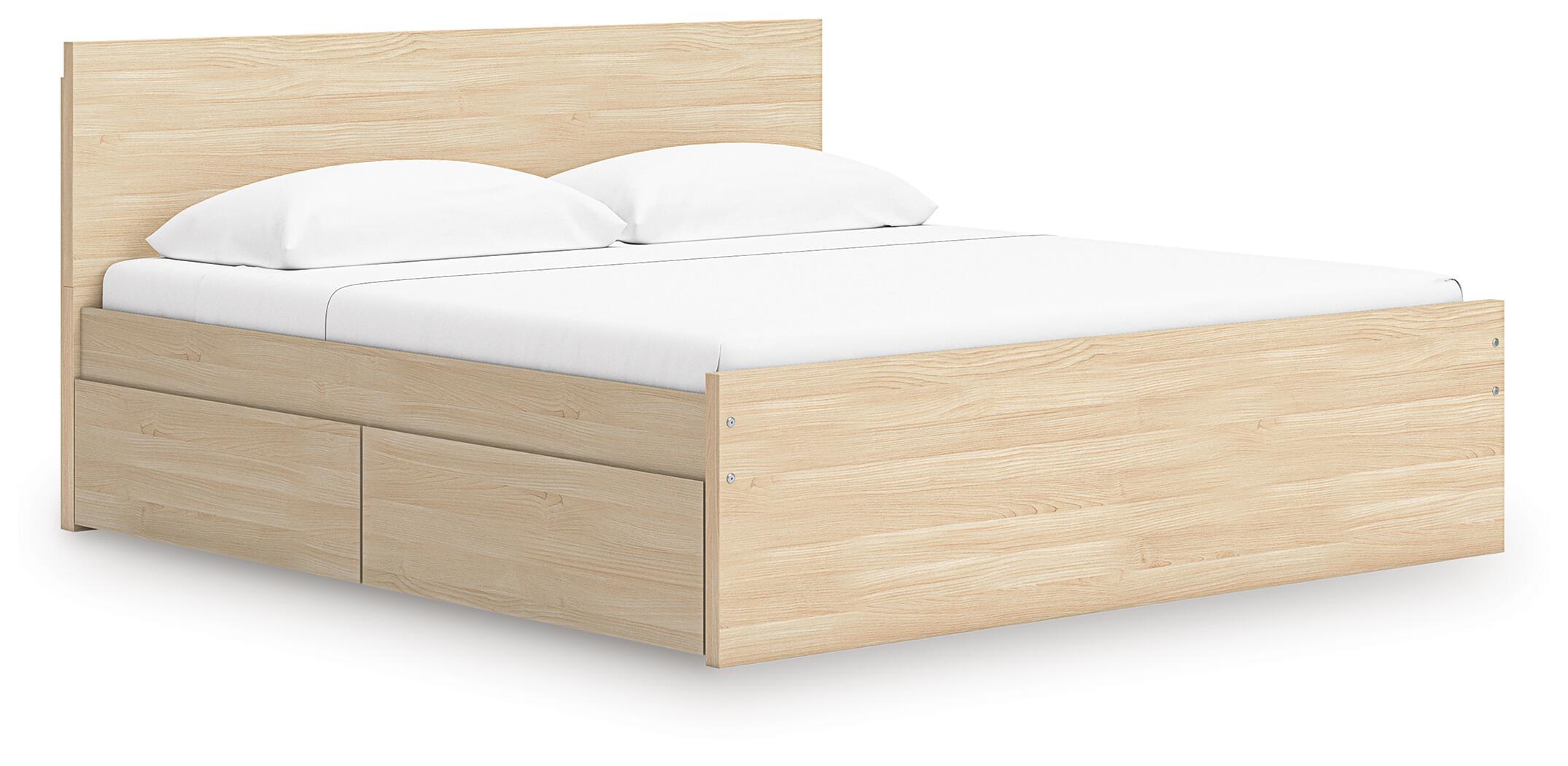 Onita – Queen Panel Platform Bed With 2 Side Storage – Natural