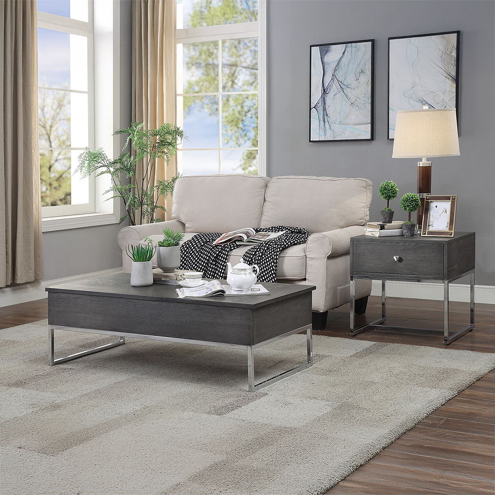 Iban - Coffee Table With Lift Top - Gray Oak & Chrome, dark gray, view 8