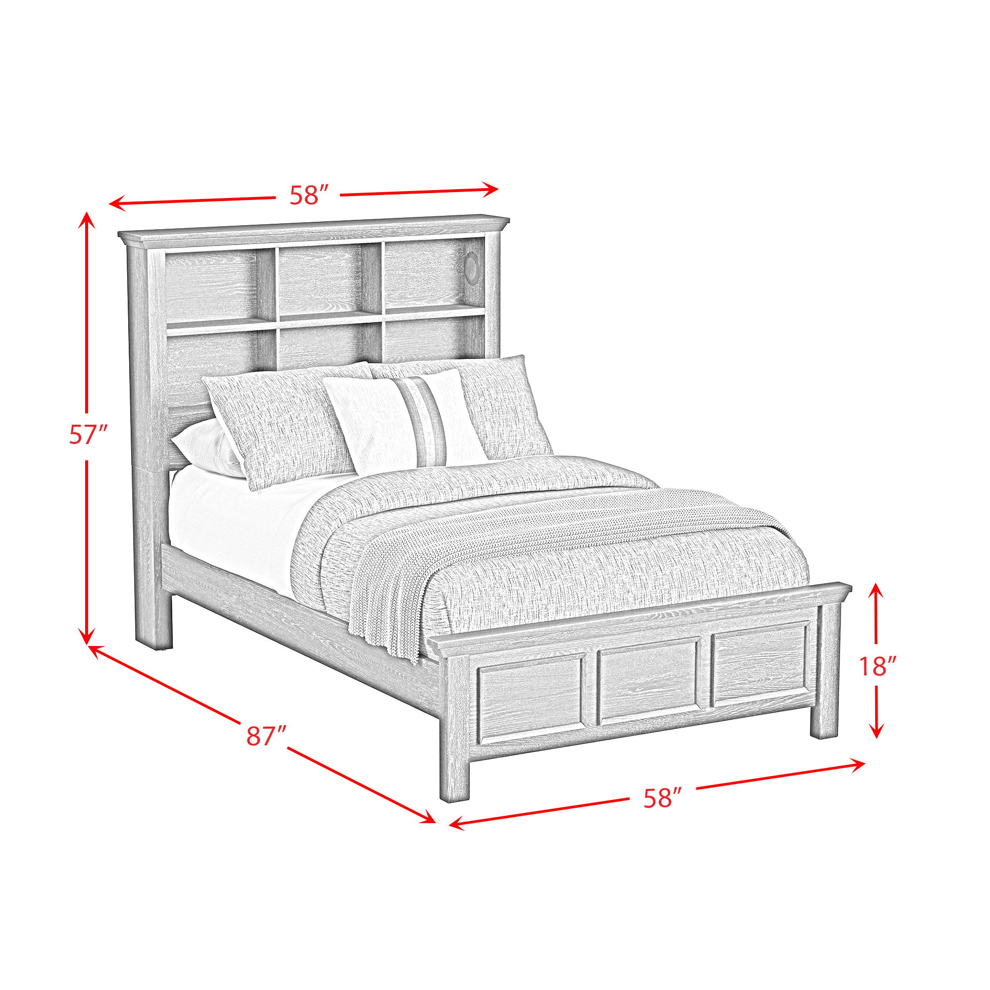 Hampton Kids - Full Bookcase Bed - Charcoal