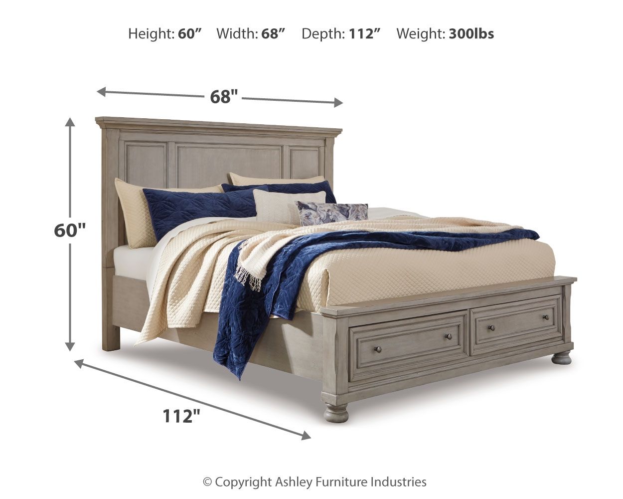 Ashley Furniture Lettner - Queen Panel Storage Bed - Light Gray - Image 4