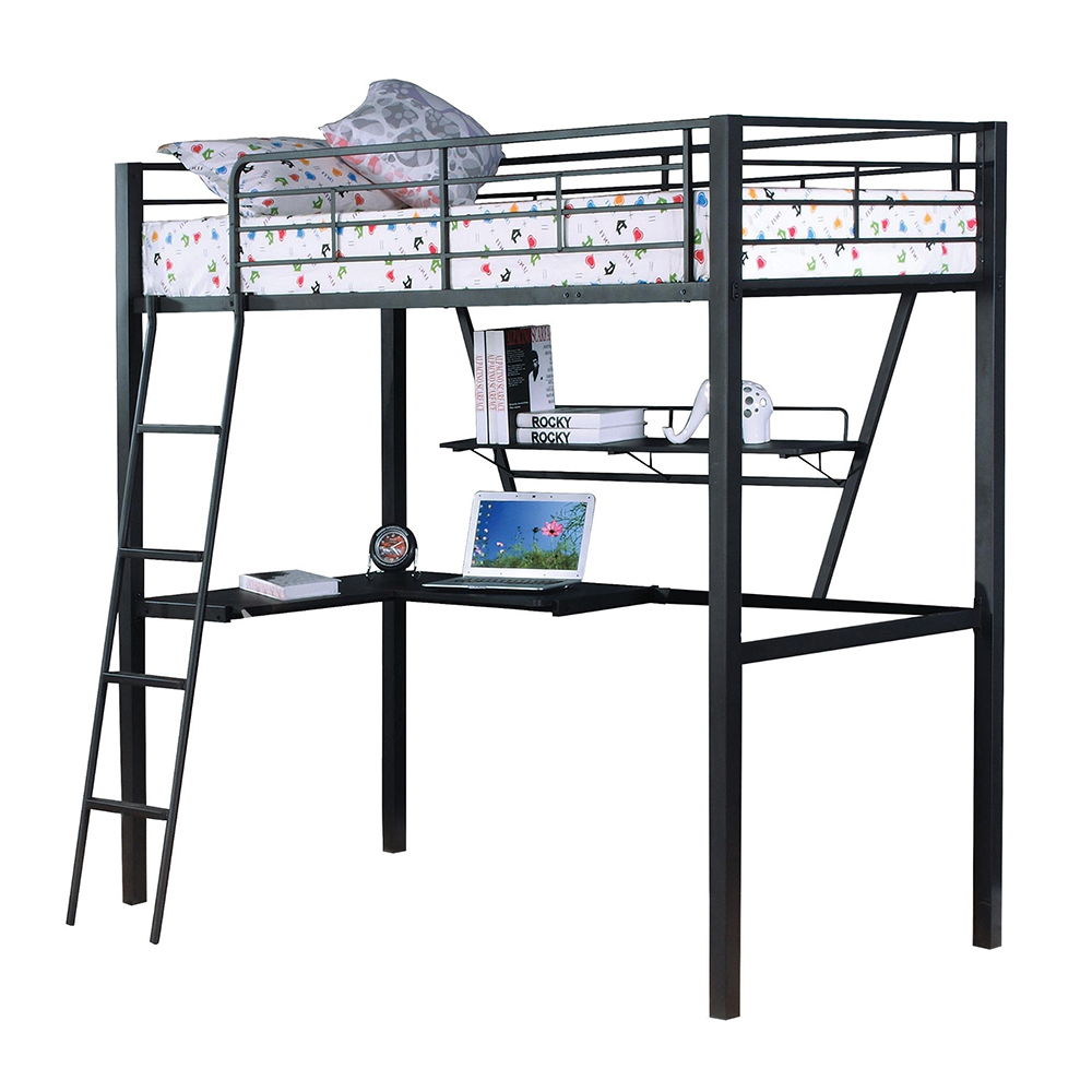 Senon - Twin Loft Bed With Desk - Silver & Black, black, view 2
