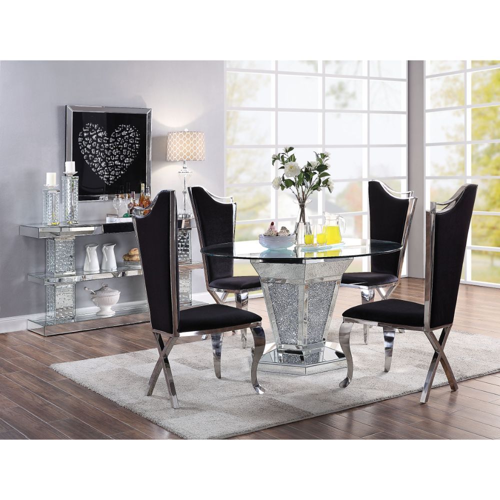 Noralie - Dining Table - Mirrored, Faux Diamonds & Clear Glass Top, silver, view 7