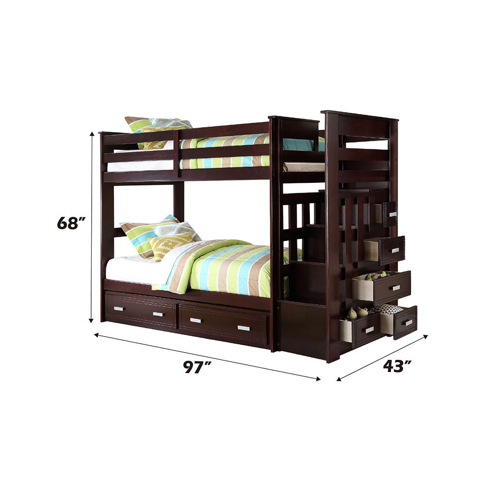 Allentown - Twin Over Twin Bunk Bed With Trundle & Storage - Espresso, dark brown, view 5