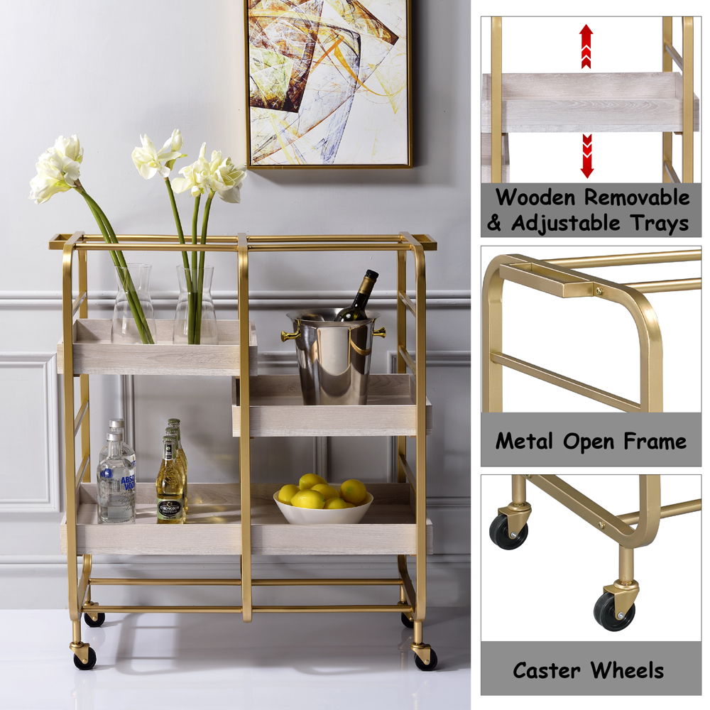 Vorrik - Serving Cart - Gold & White Washed, gold