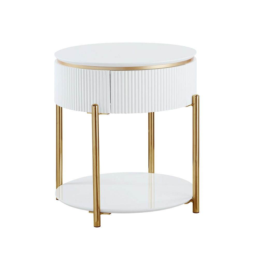 Daveigh - End Table - White High Gloss & Gold, white, view 2