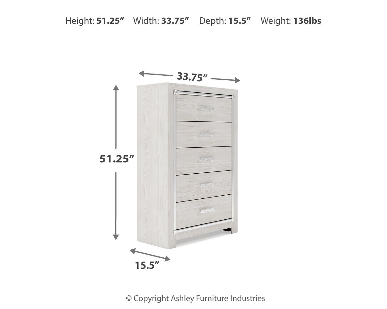 Ashley Furniture Altyra - Five Drawer Chest - White - Image 4