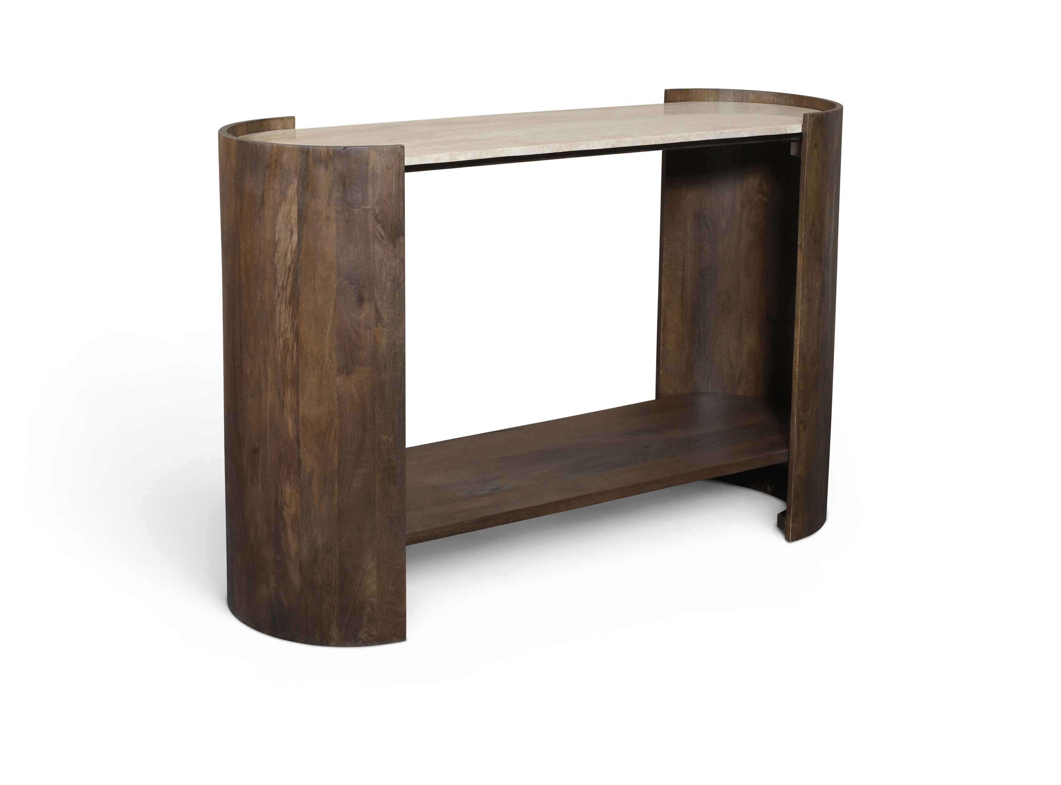 Solstice - Travertine And Mango Wood Console Table - Brown / Beige