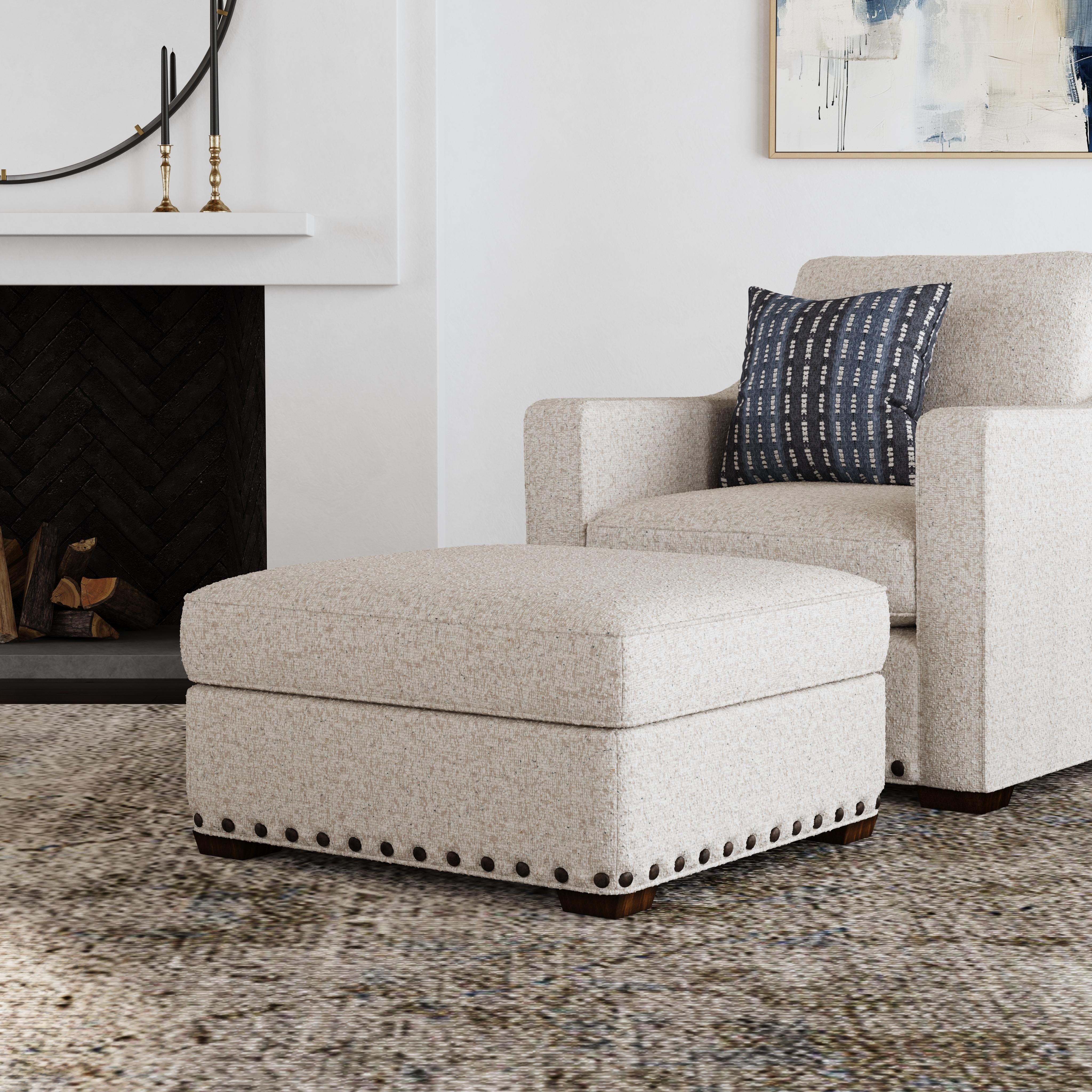 Milo - Fabric Cocktail Ottoman With Nailhead Trim, beige, view 5