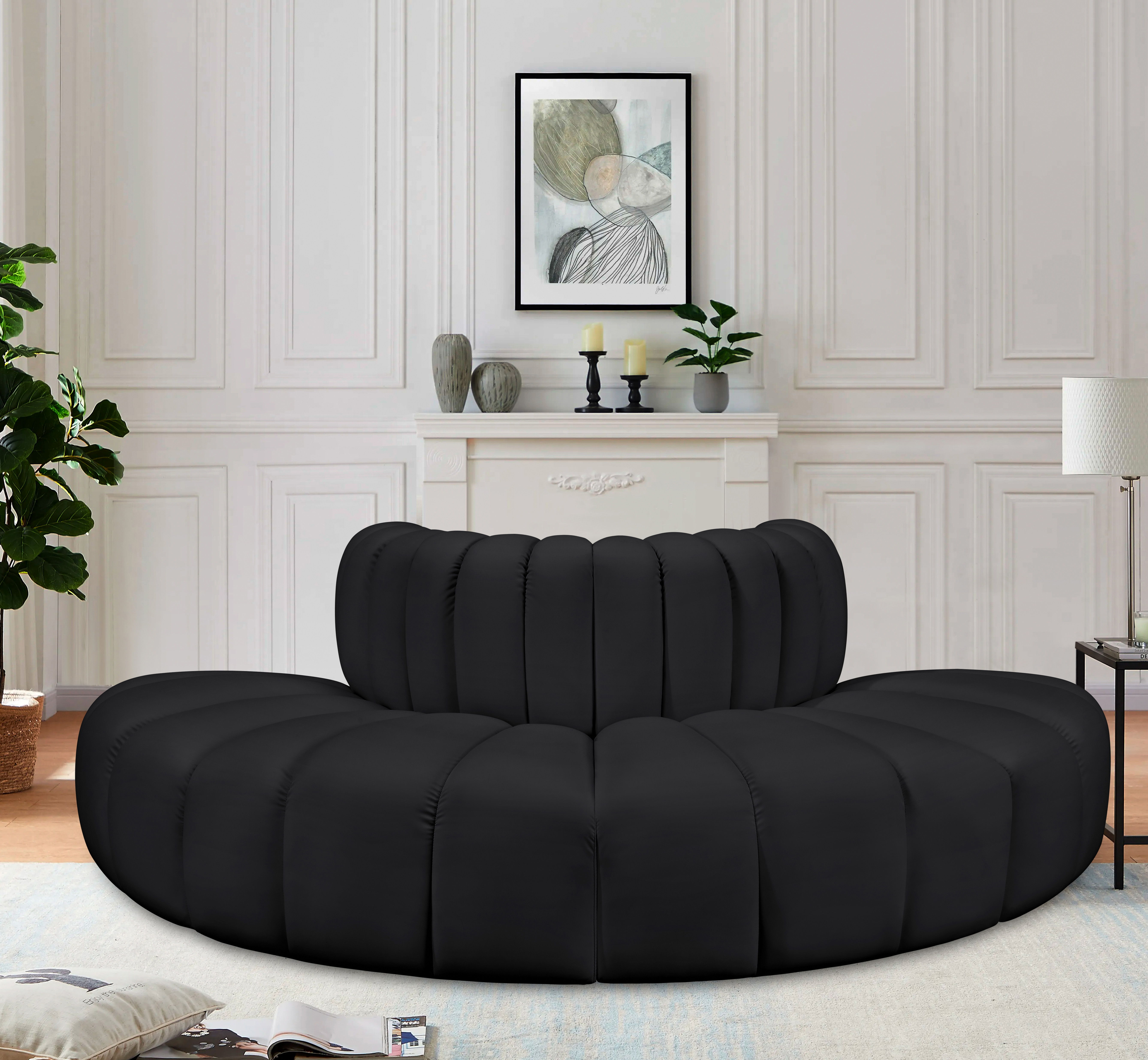 Arc - Faux Leather 4 Piece Modular Sofa - Black
