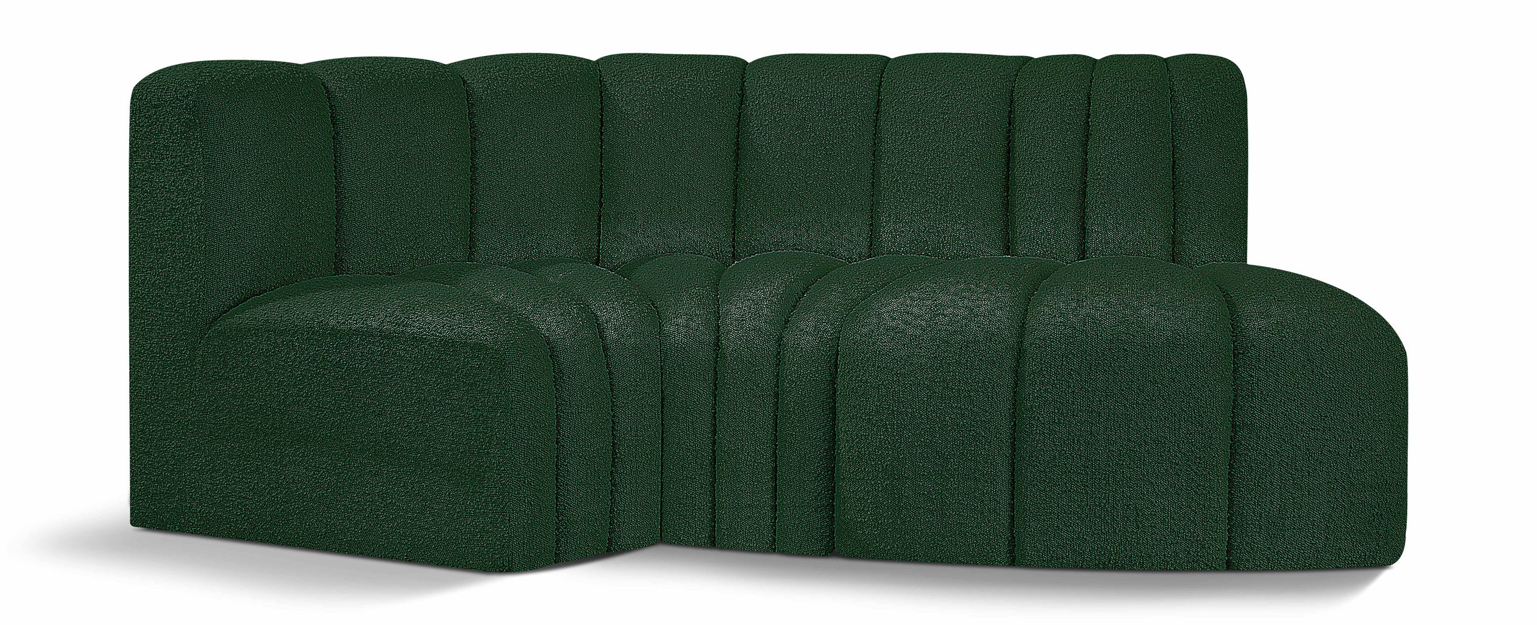 Arc - Boucle Fabric 3 Piece Modular L-Shaped Sofa - Green