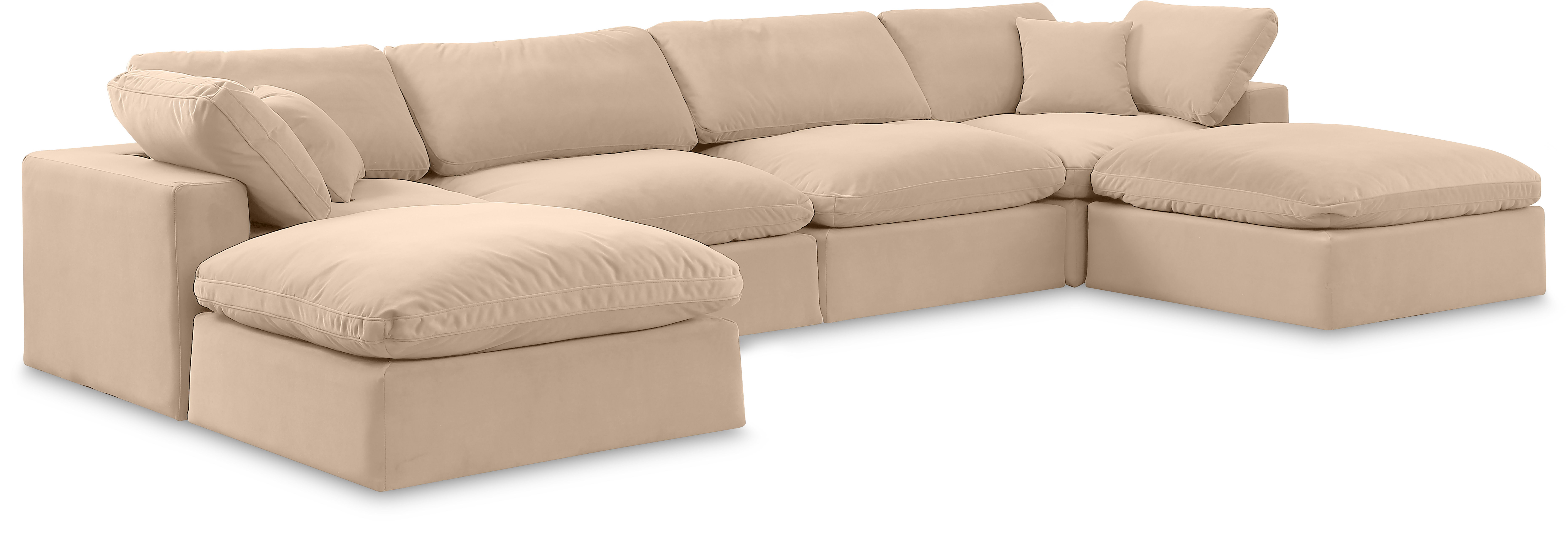 Comfy - 6 Piece Velvet Modular Double Chaise Sectional - Light Beige