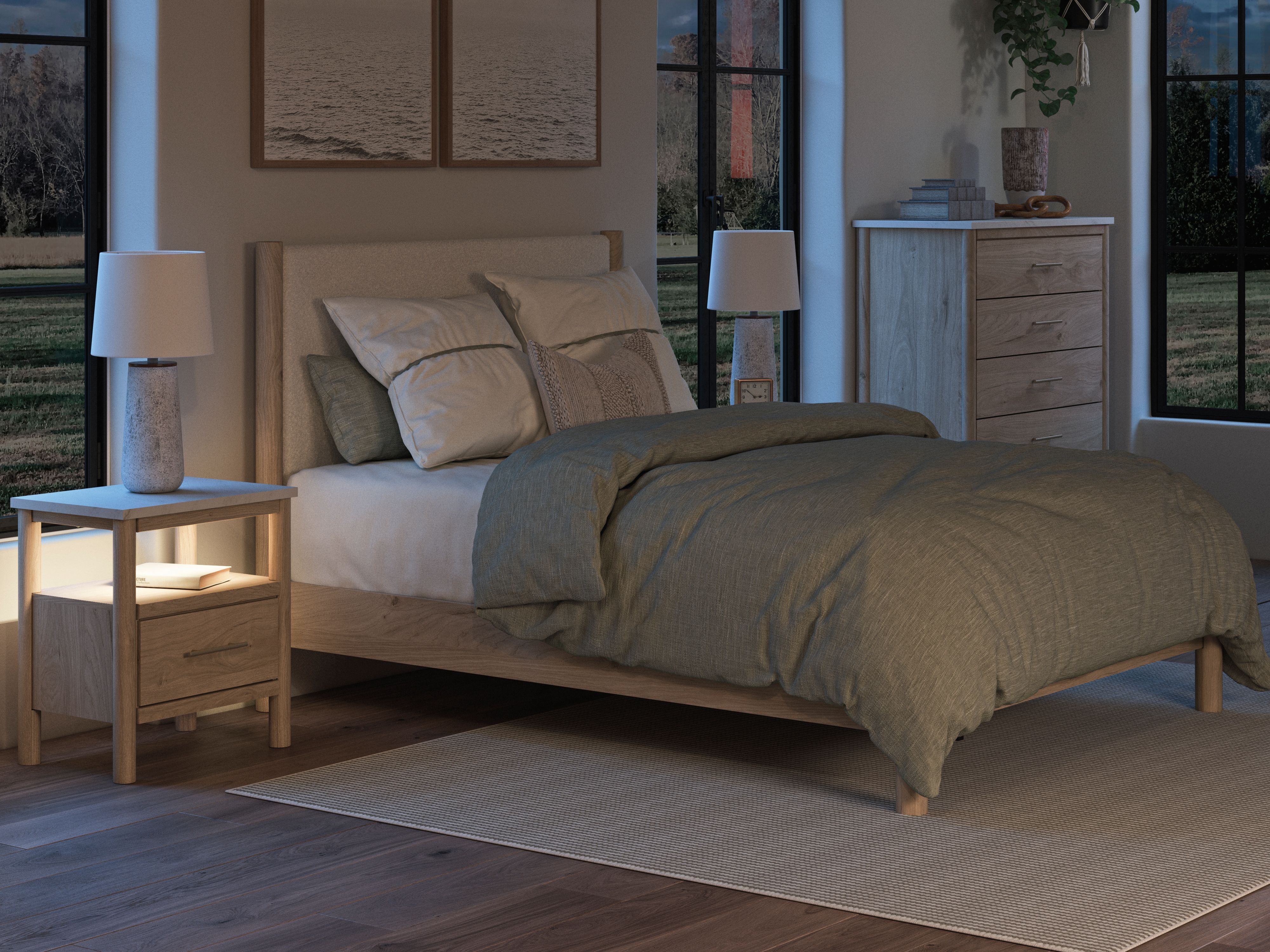 Ashley Furniture Cadmori - Queen Upholstered Panel Bed - Two-tone - Image 10