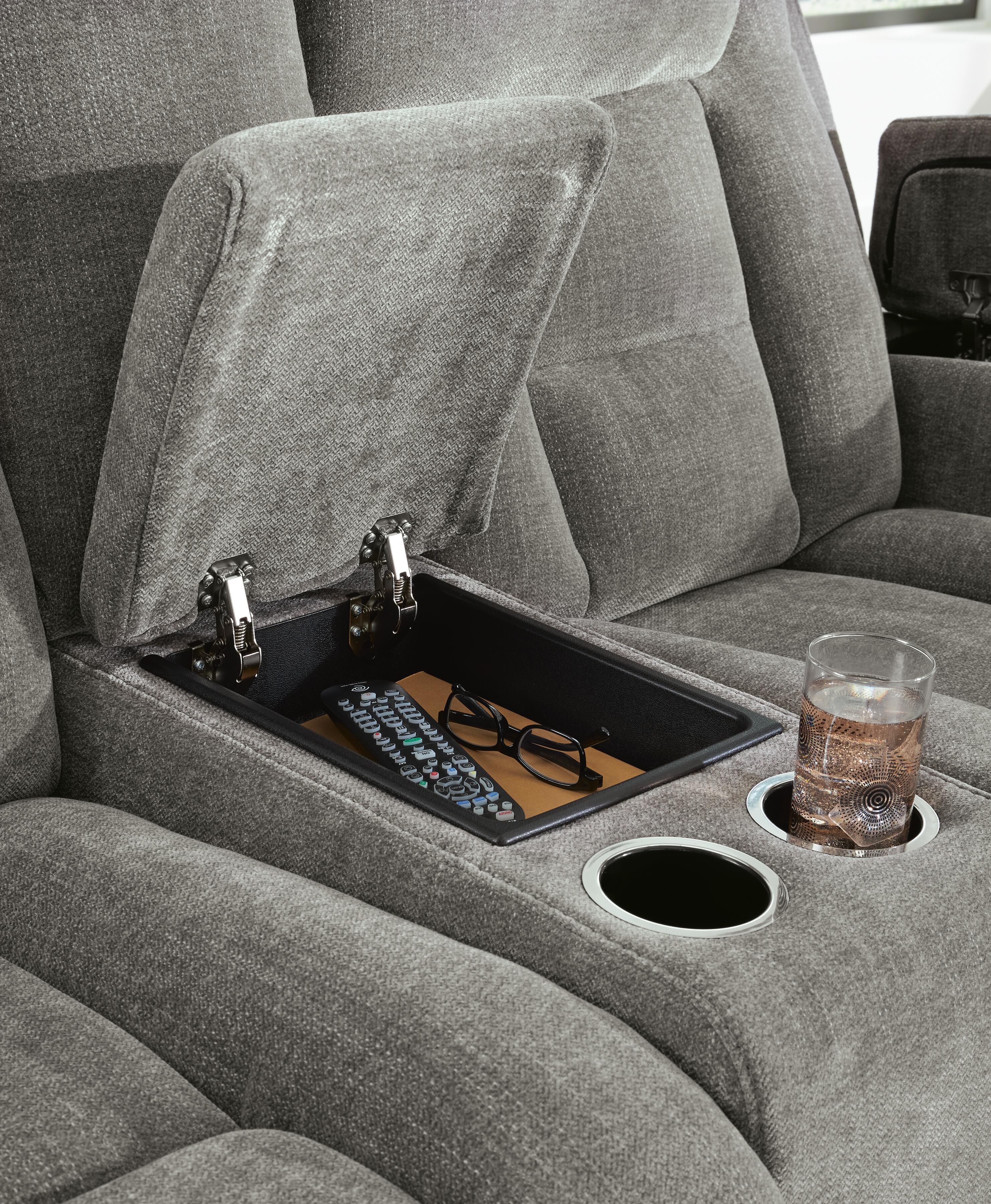 Ashley Furniture Mixed Motion - Power Reclining Loveseat With Console / Adjustable Headrest - Shadow - Image 10